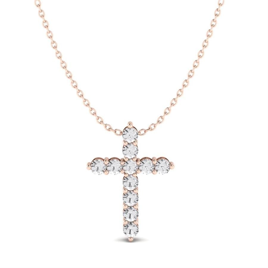Colliers Croix Argent Plaqué Or Rose Diamant 1.3 ct