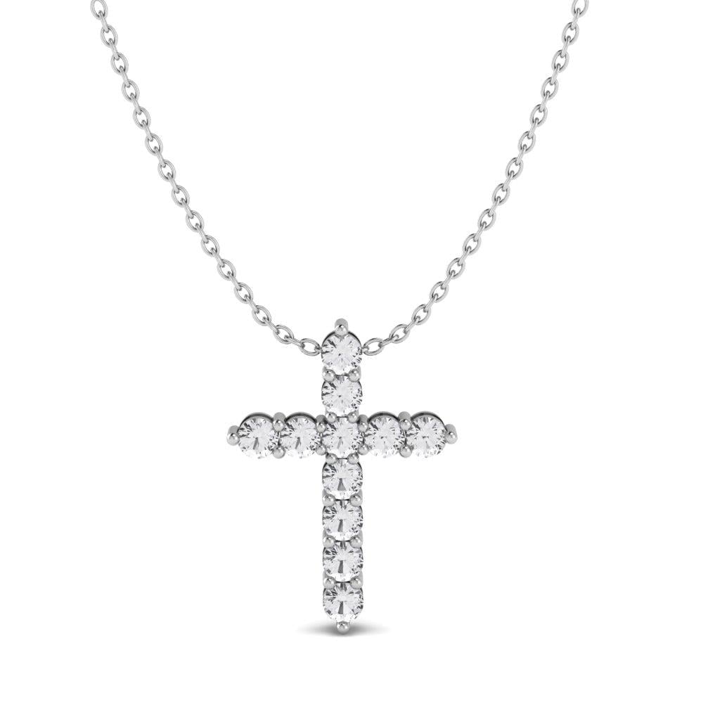 Colliers Croix Argent Rhodié Blanc Oxyde de zirconium 1.3 ct