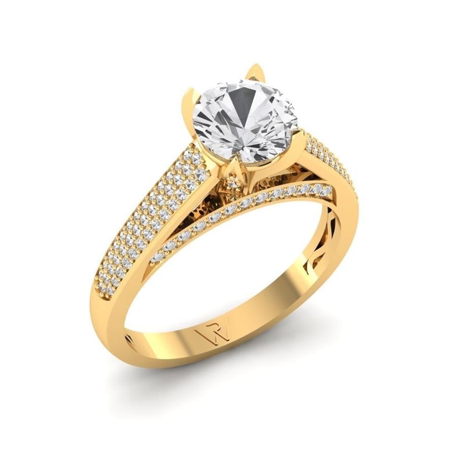 Solitaires Rosa Argent Plaqué Or Jaune Oxyde de zirconium 1.47 ct