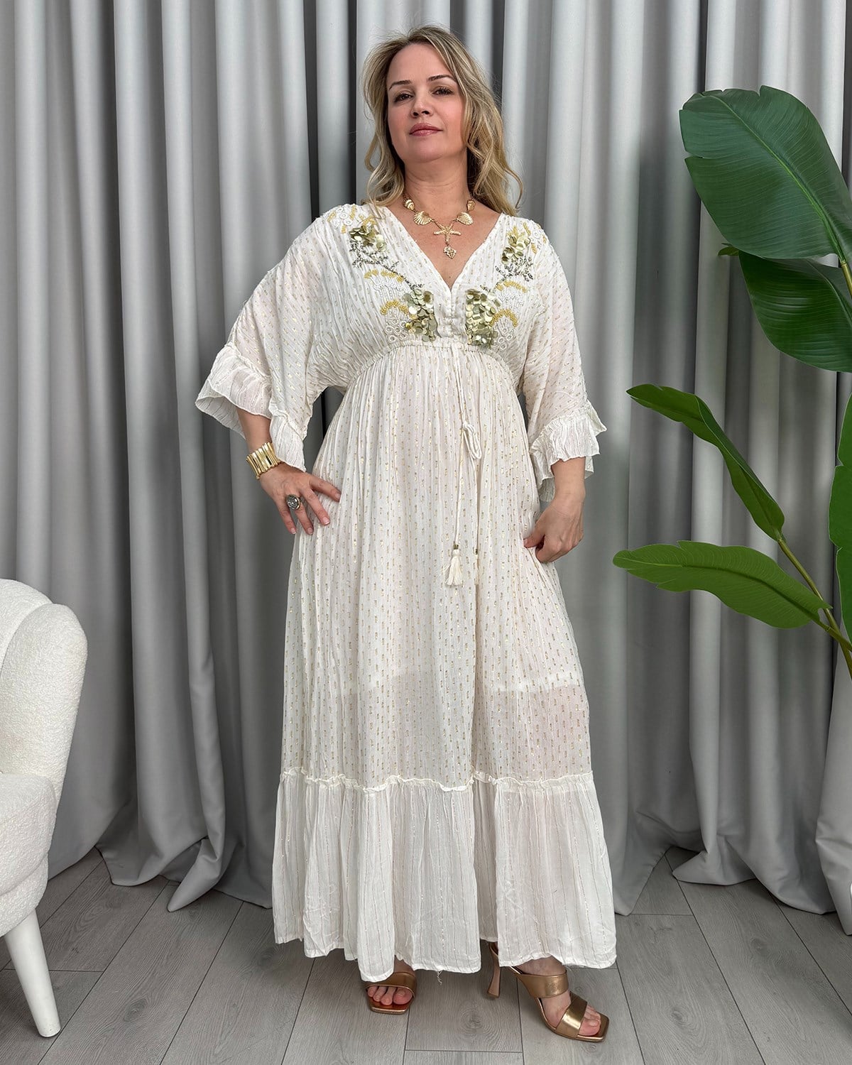 Ajda Etnik Elbise Beyaz