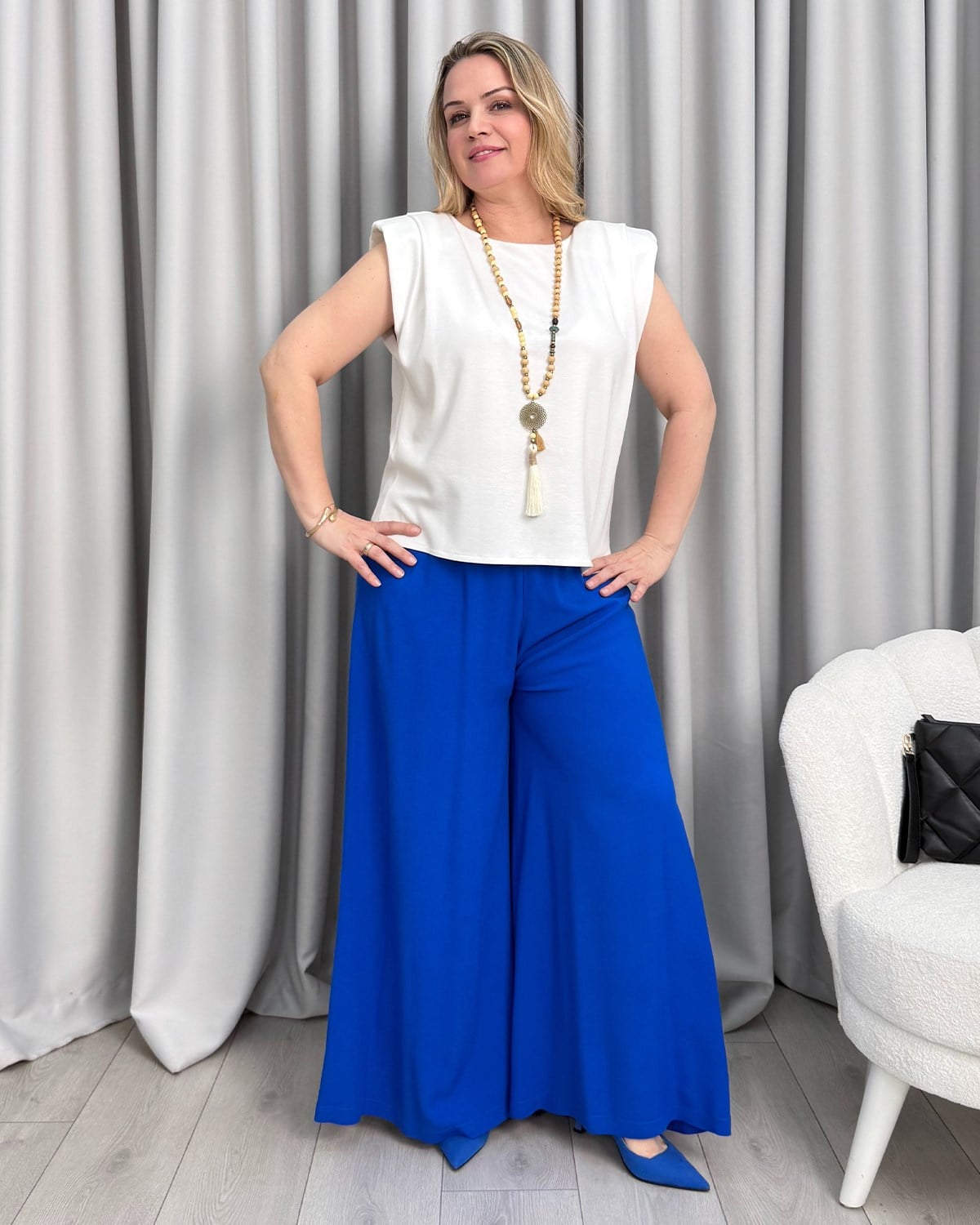 Aura Nakışlı Pantolon Saks Mavi