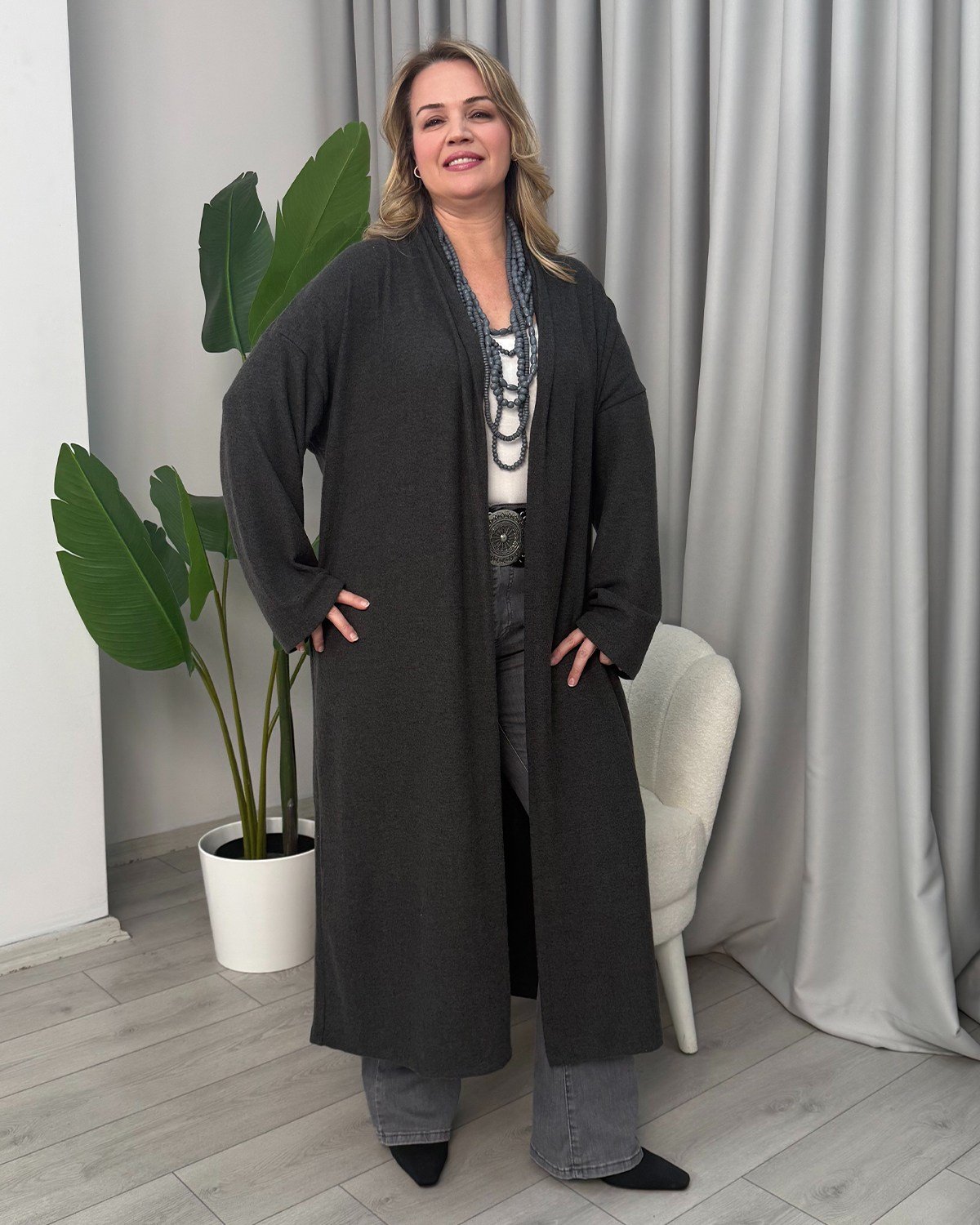 Buse Salaş Hırka Triko Füme