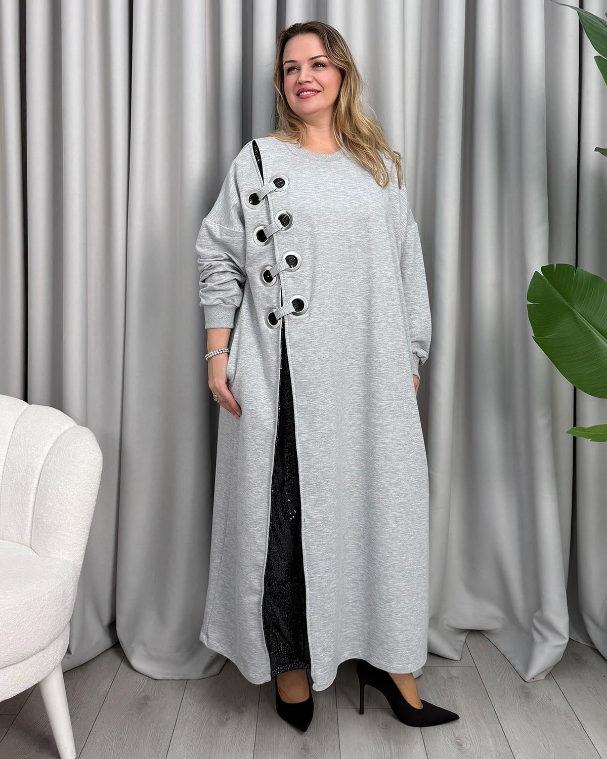 Carolina Tasarım Elbise Gri