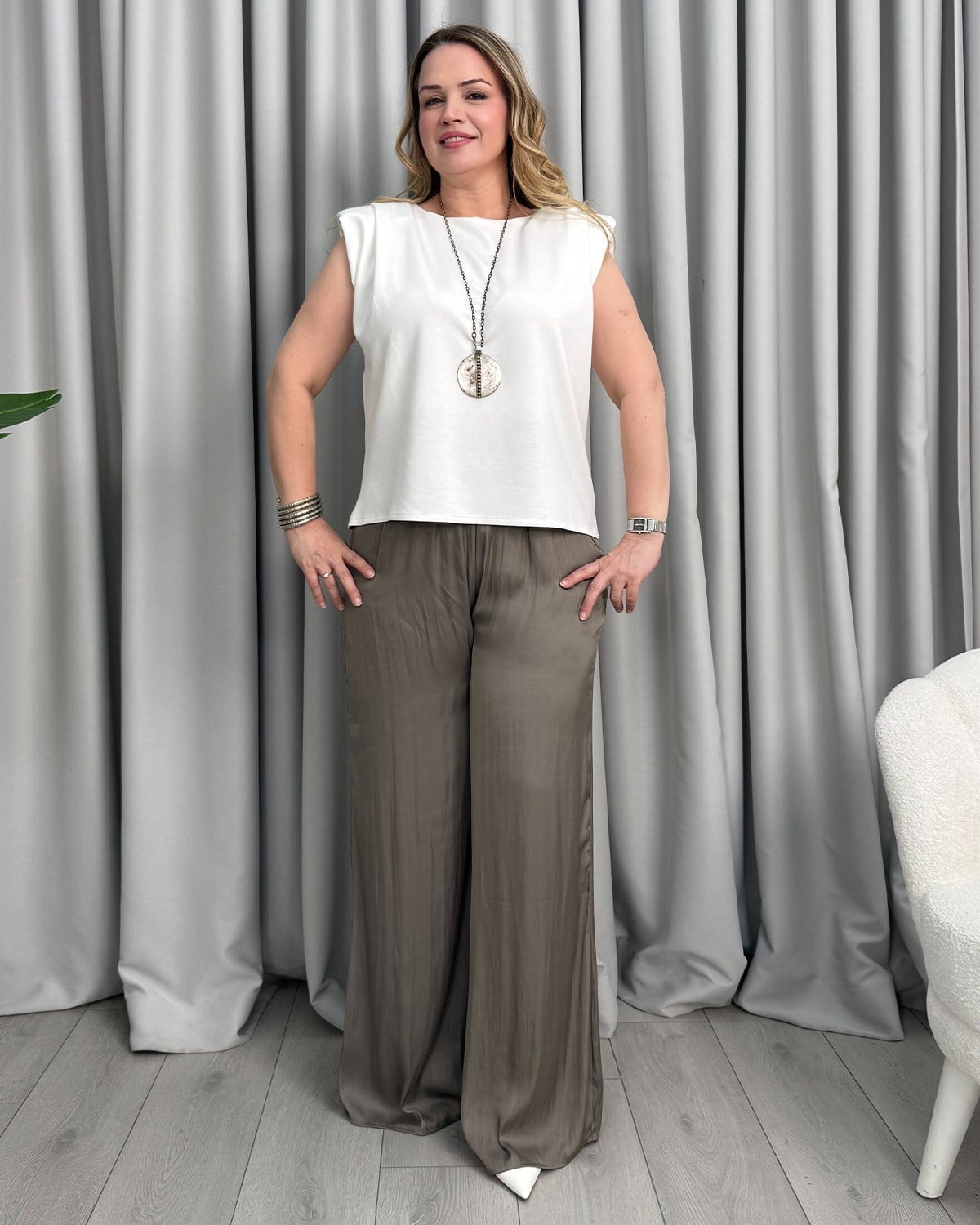 Diana İpek Saten Pantolon Vizon