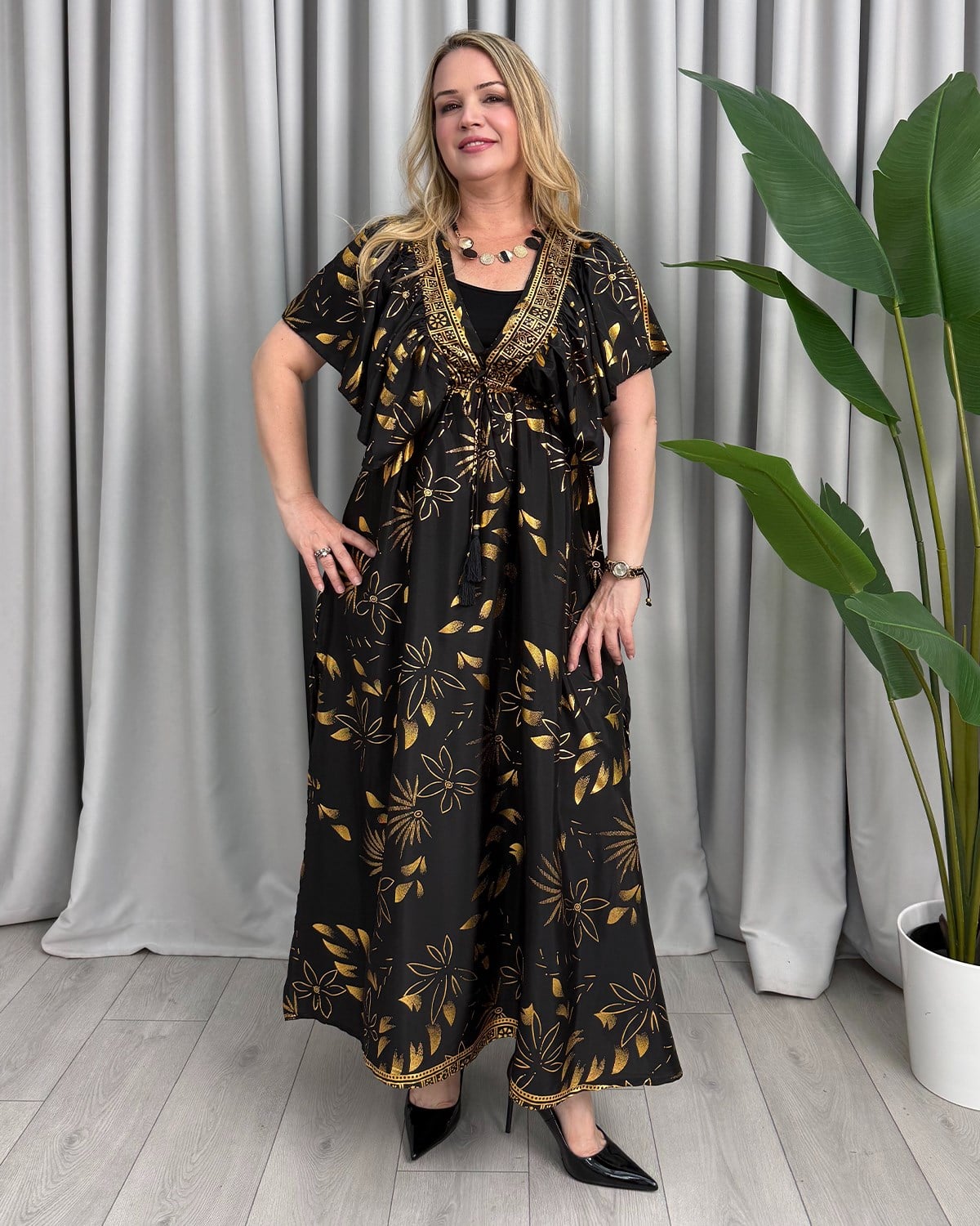 Elizabet İpek Tunik Elbise Siyah Gold