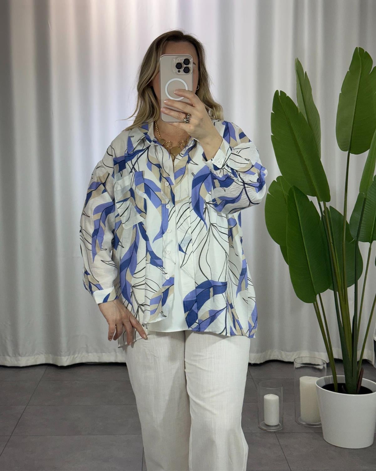 Krep Kumaş Oversize Gömlek Mavi