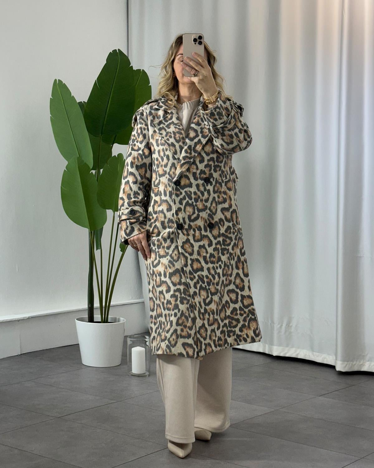 Leopar Desenli Palto