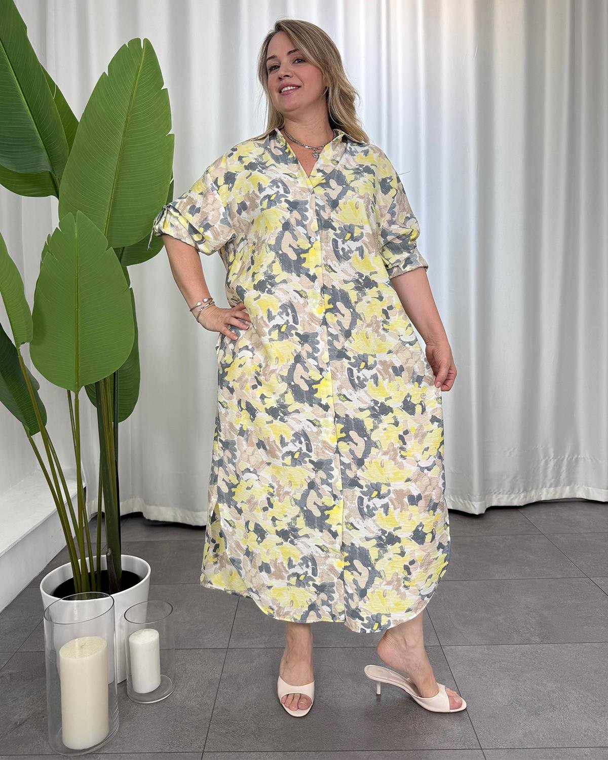 Matilda Gömlek Elbise Sarı
