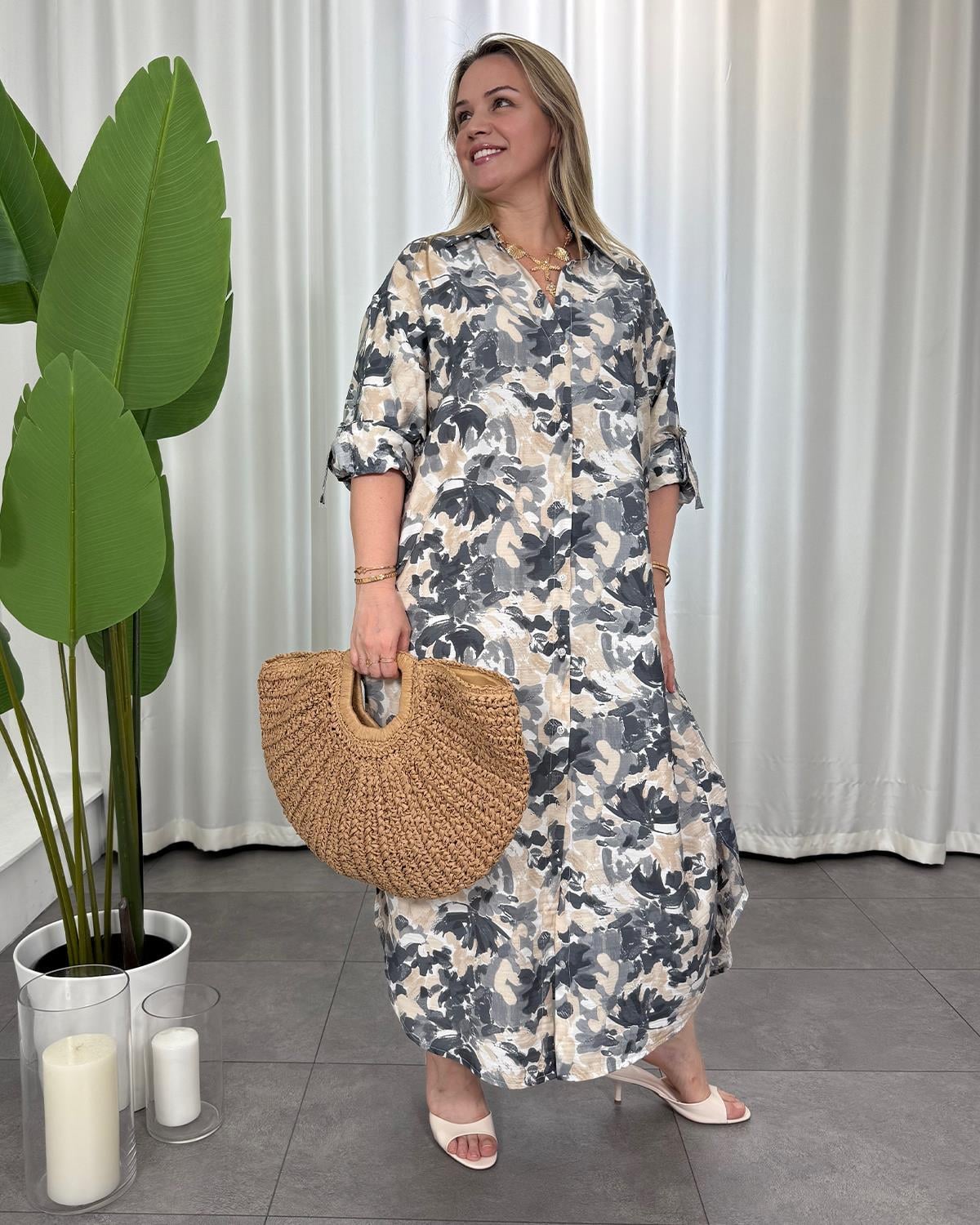 Matilda Gömlek Elbise Siyah Bej