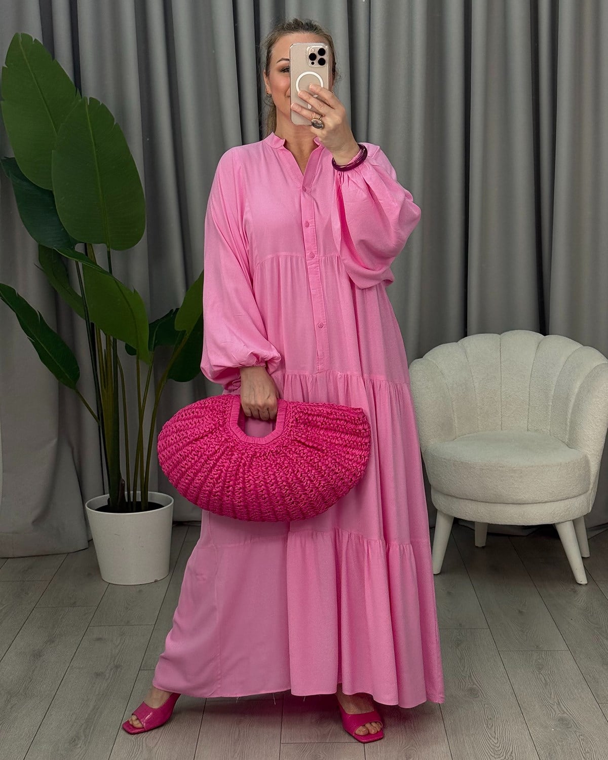 Melis Basic Elbise Pembe