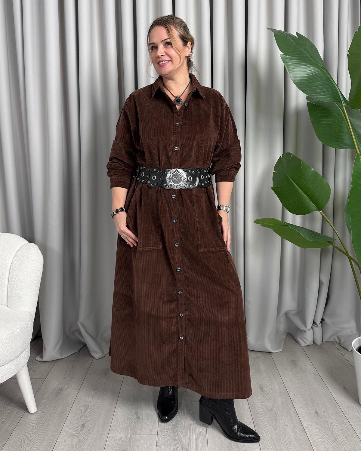 Melis Kadife Elbise Kahve