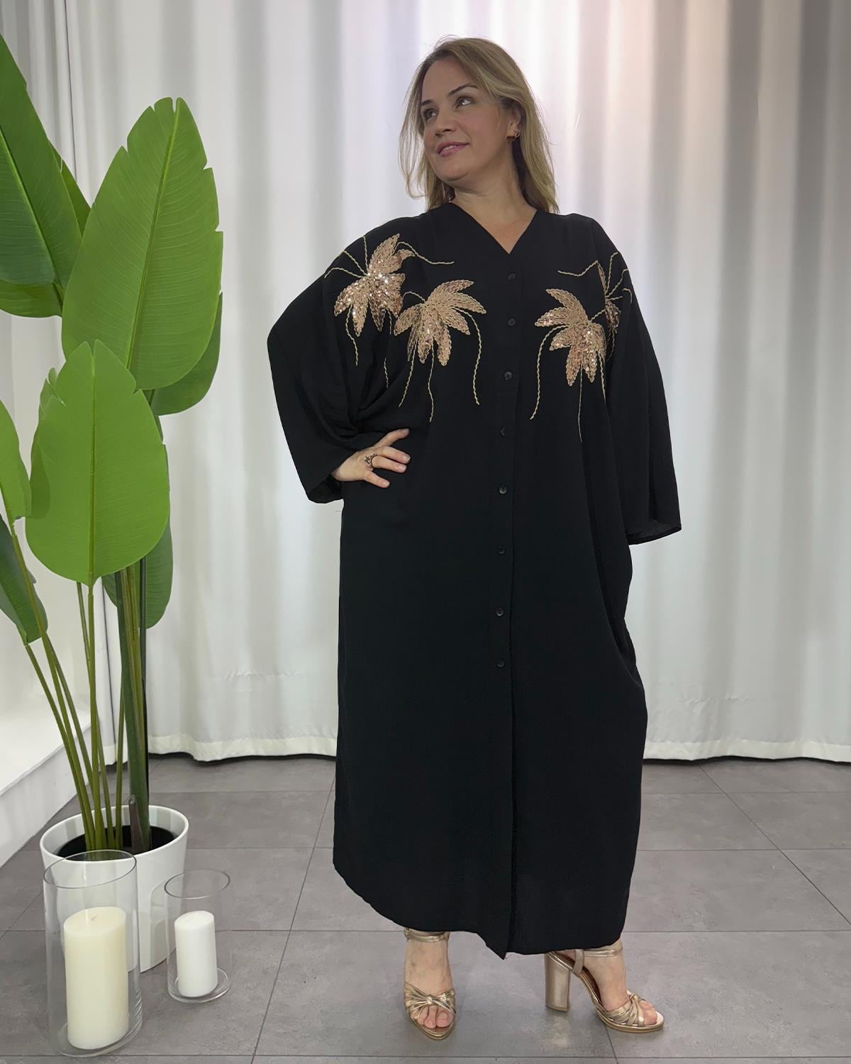 Nadia Payetli Gömlek Elbise Siyah