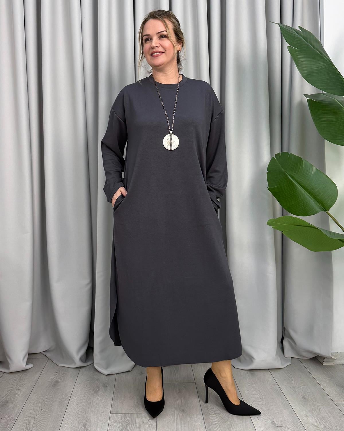 Natali Basic Elbise Füme
