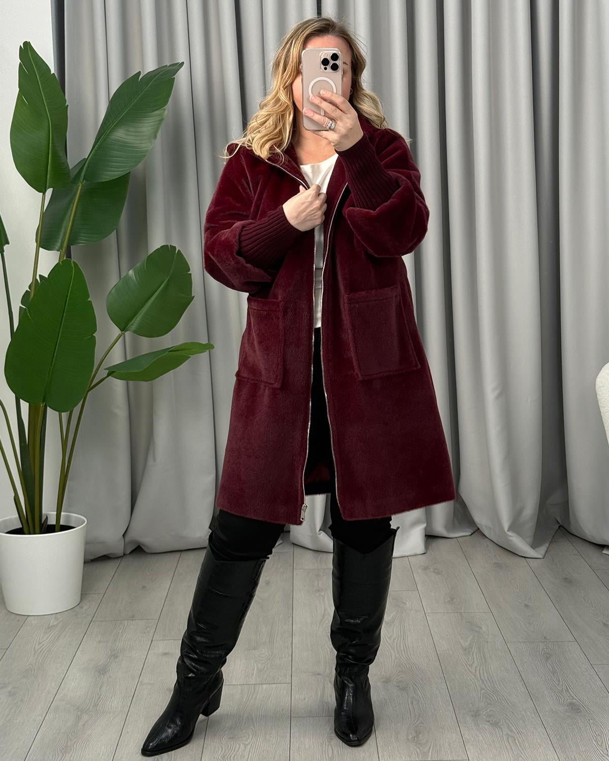 Semiramis Tay Tüyü Kaban Bordo