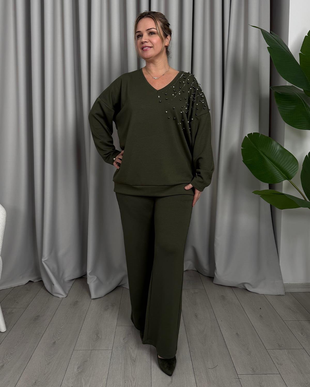 Talina Taşlı Takım Yeşil