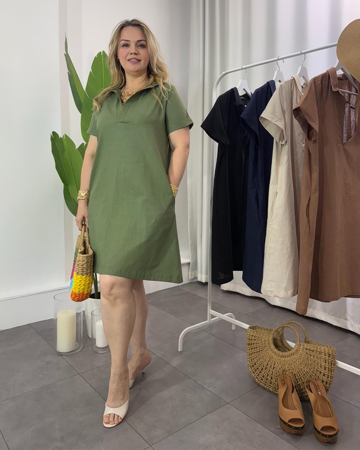 Victoria Cotton Elbise Yeşil