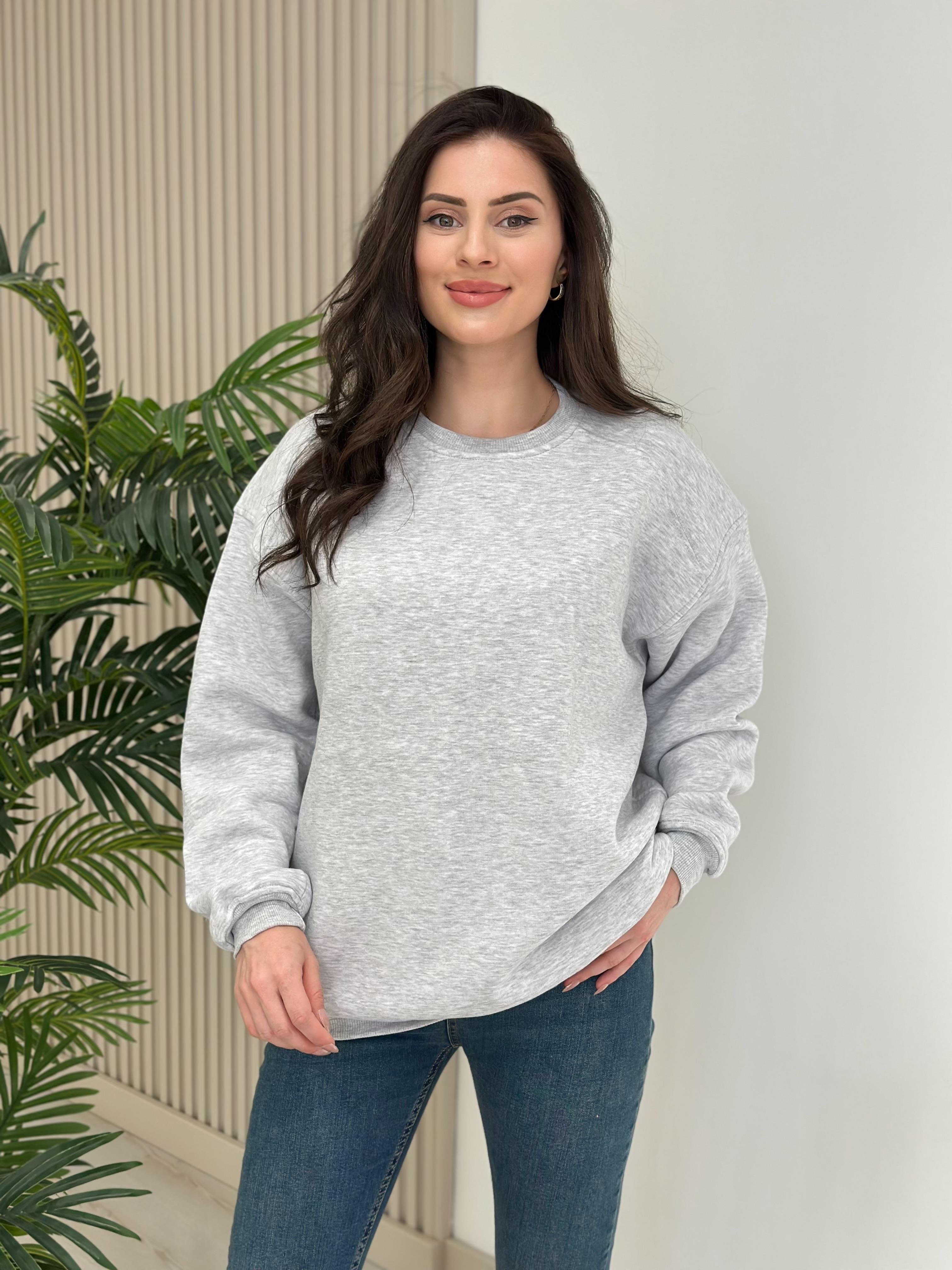 Basıc Sıfır Yaka Sweatshirt Gri