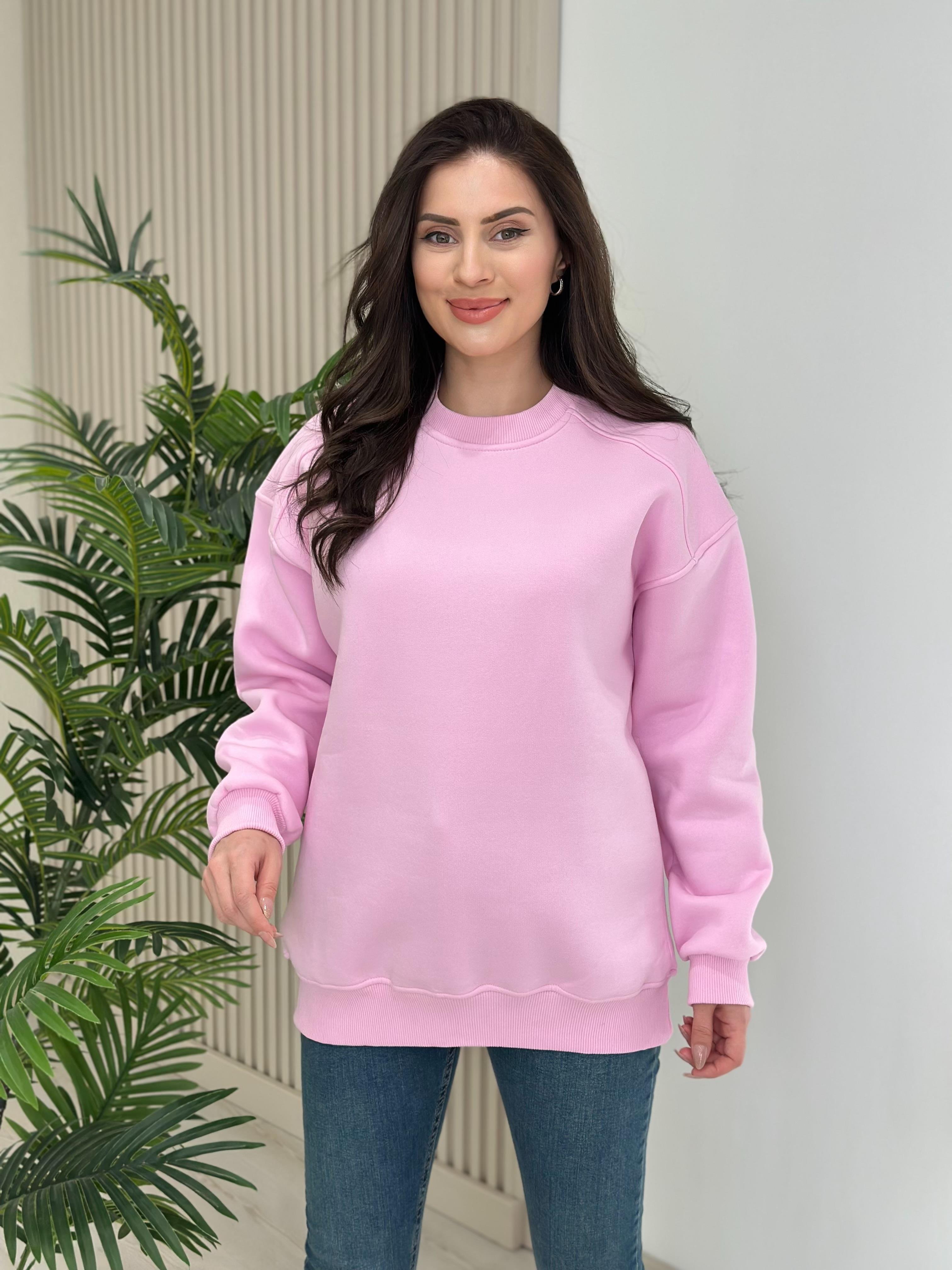 Basıc Sıfır Yaka Sweatshirt Pembe