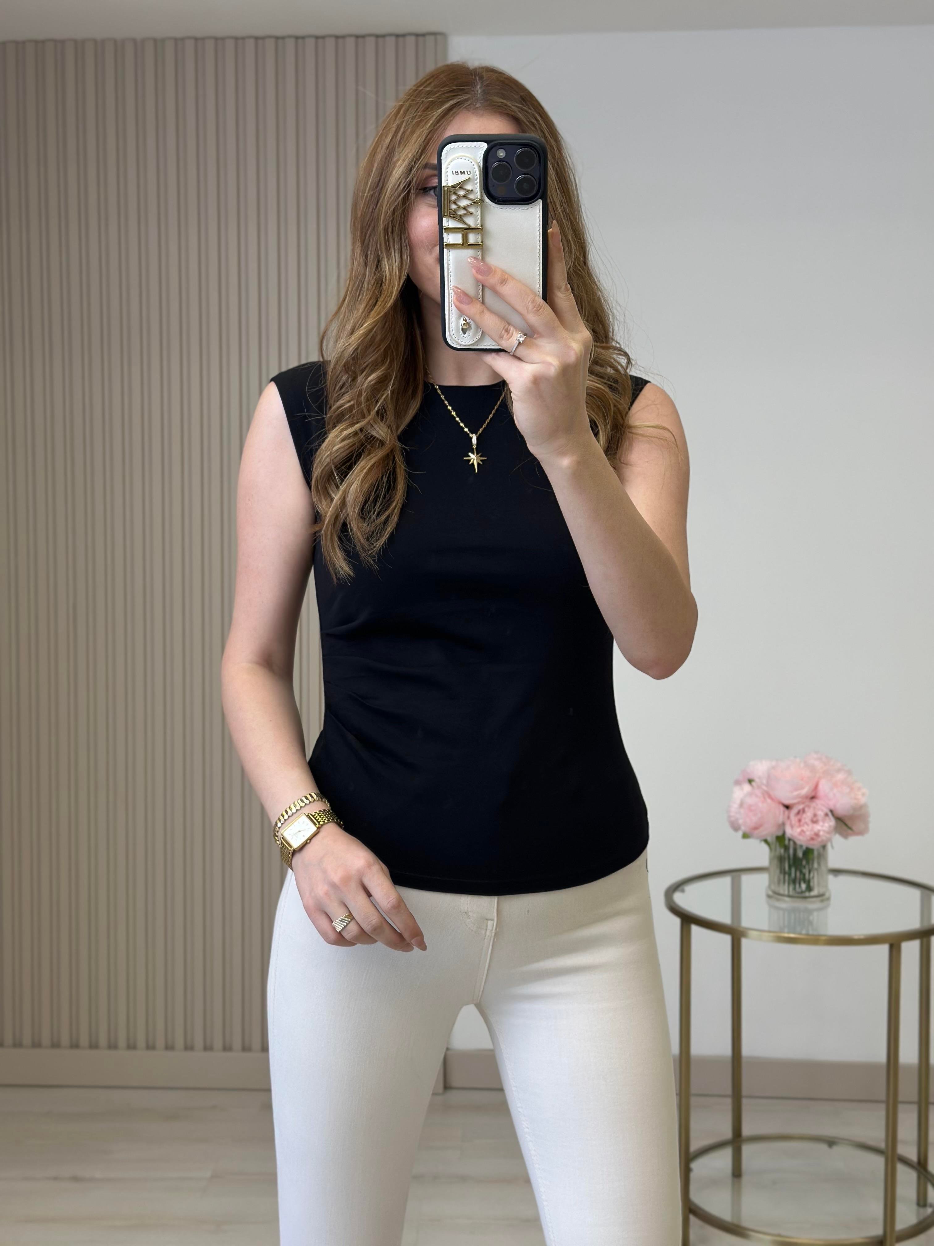 Beli Drapeli Sıfır Kol Penye Basıc Siyah