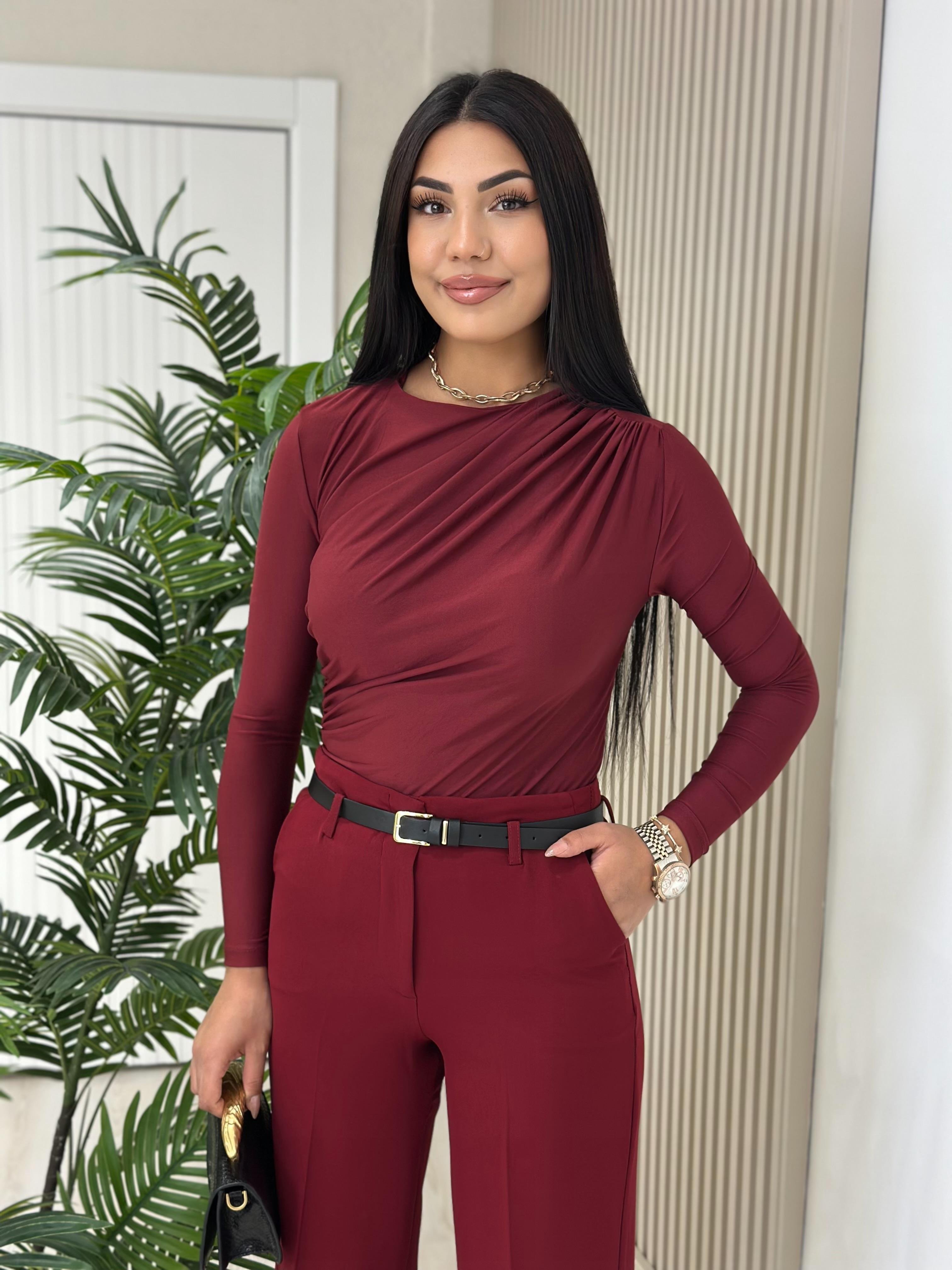 Drapeli Sandy Kumaş Bluz Bordo