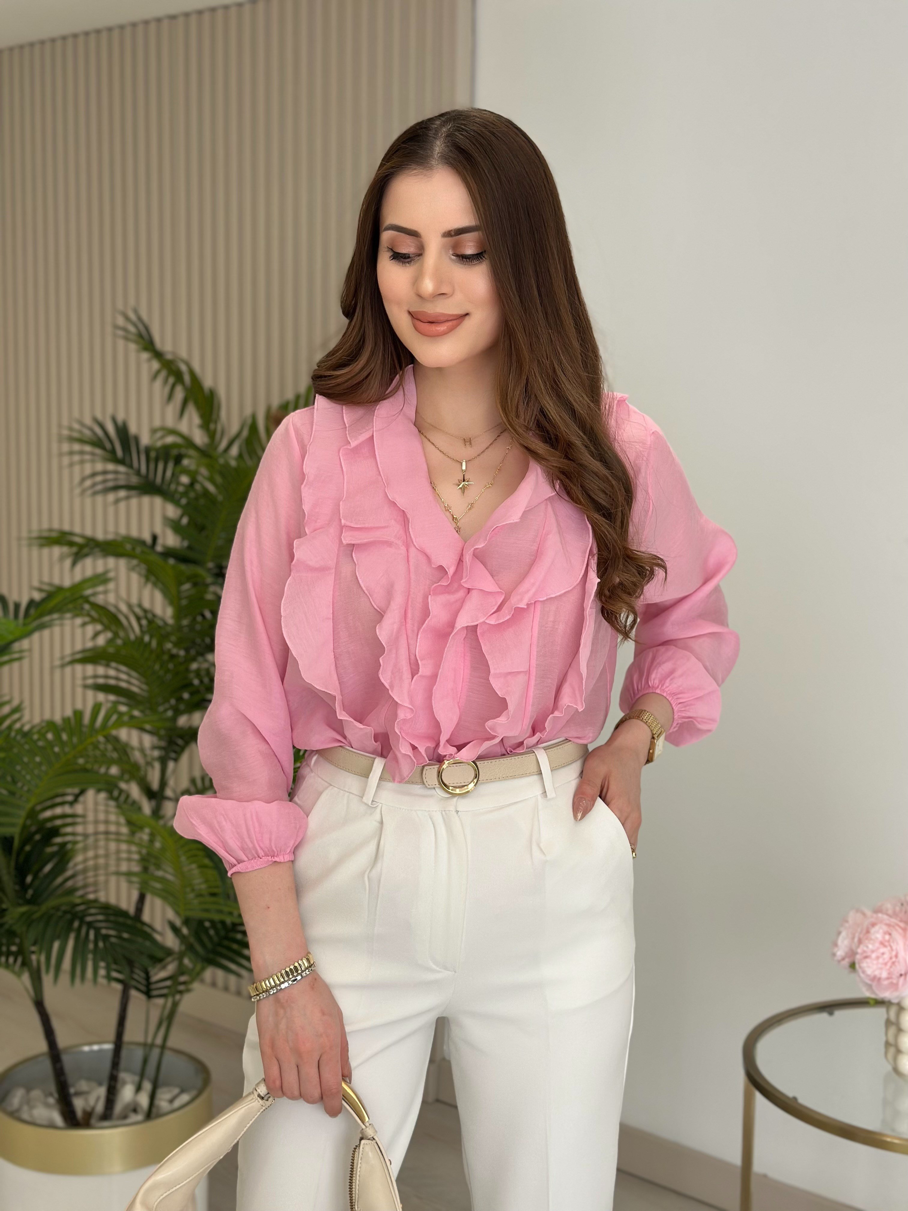 Fırfırlı Organik Kumaş Bluz Pembe