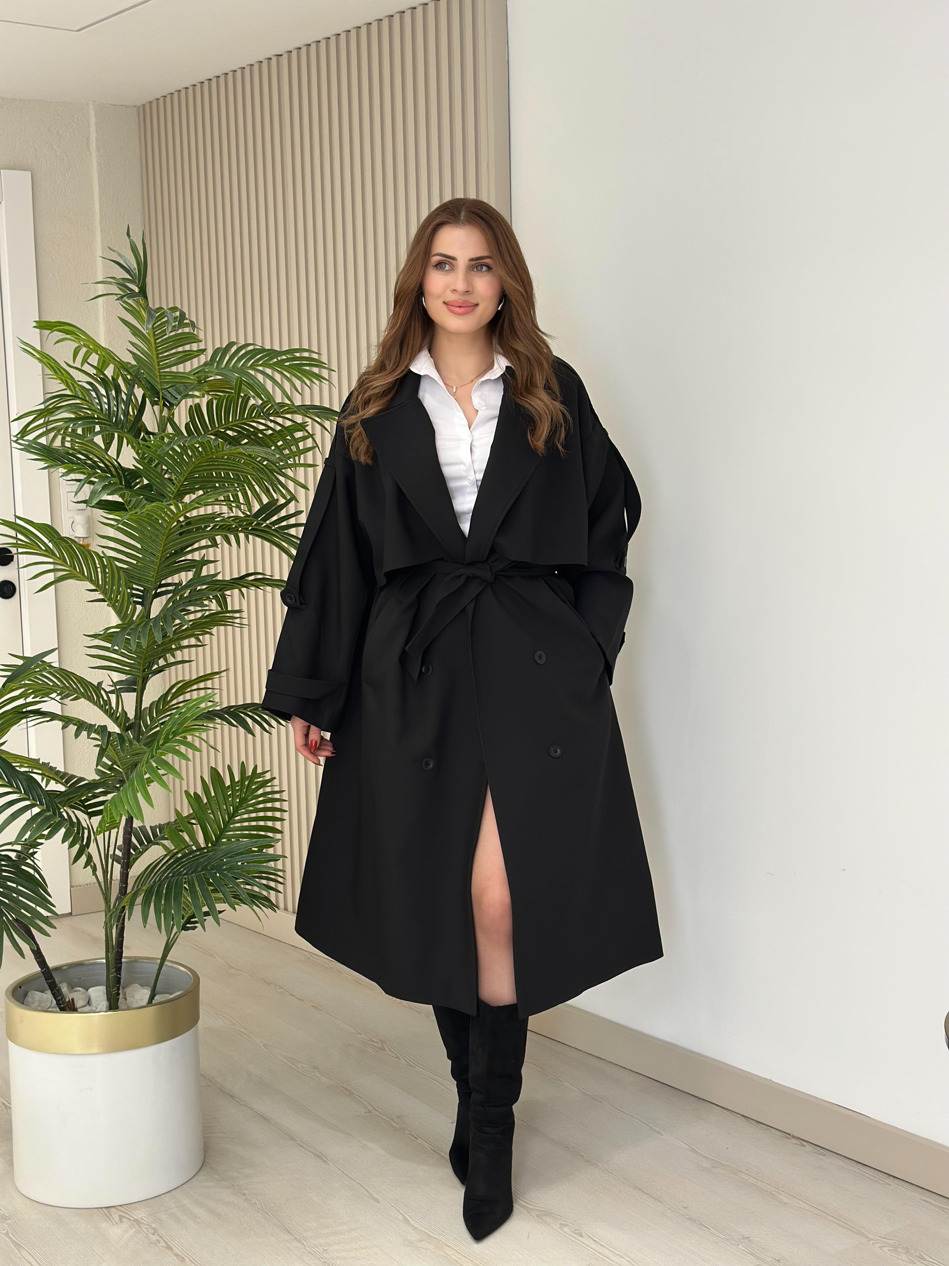 Gabardin Kumaş Premium Trençkot Siyah · 2