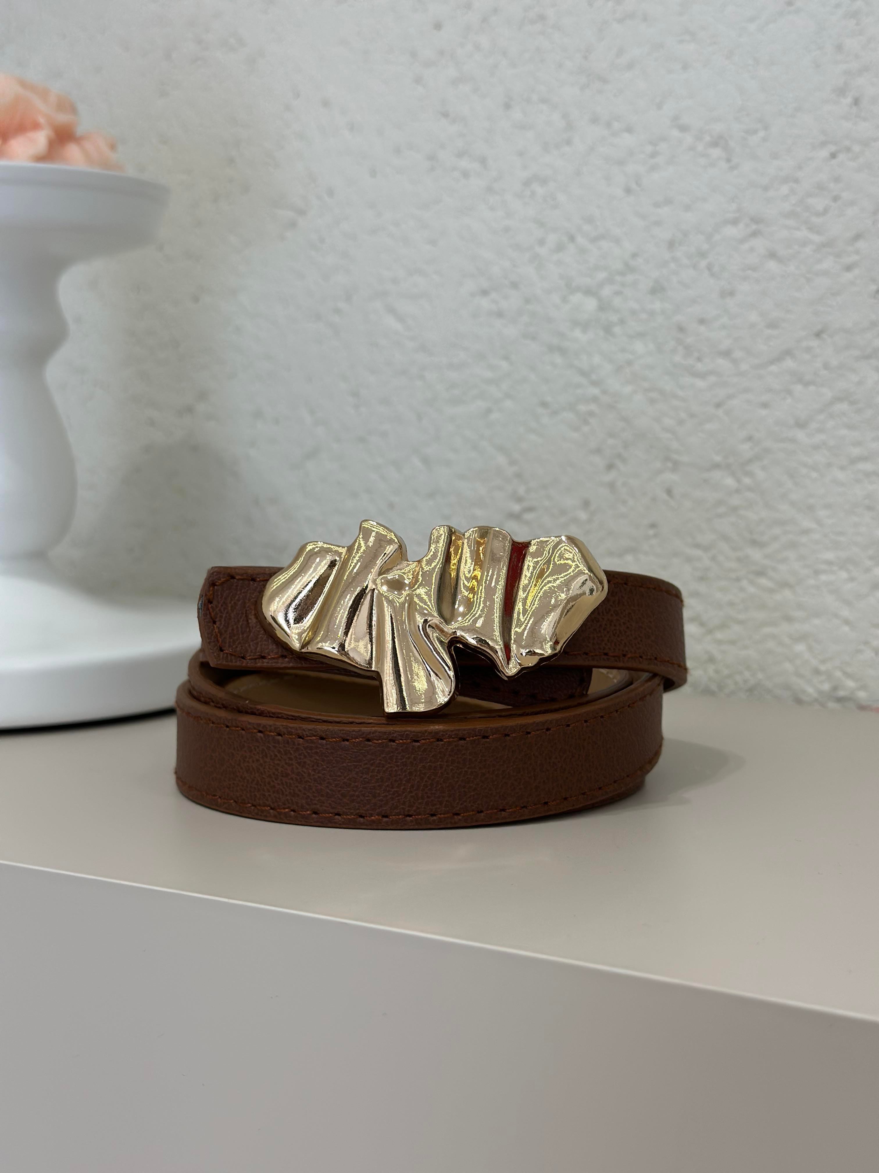 Gold Ayna Tokalı Kemer Taba