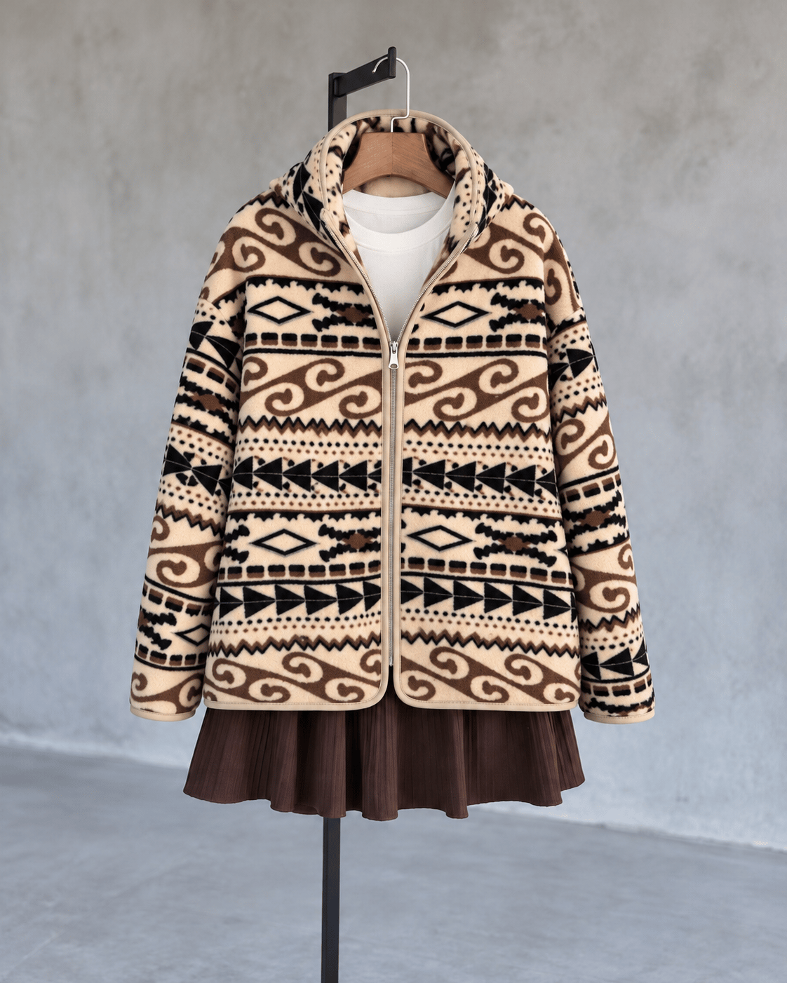 Kahve Desenli Polar Sweatshirt