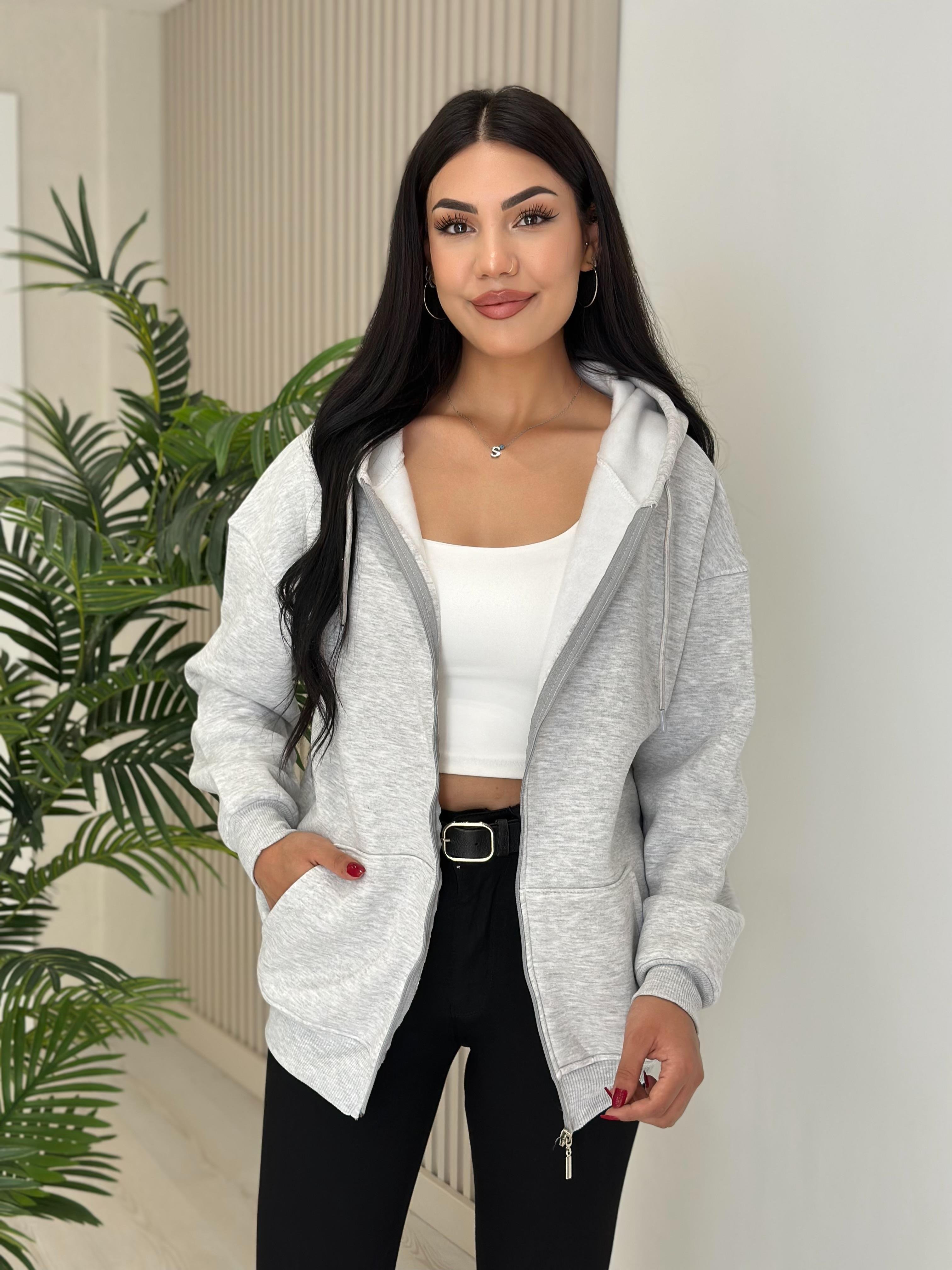 Kapşonlu İçi Şardonlu Basıc Sweat Gri