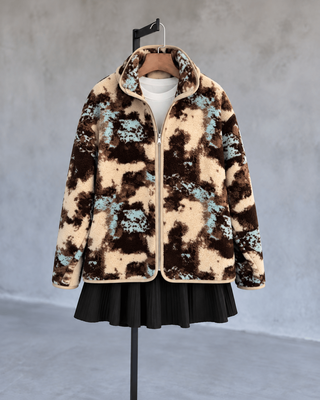 Mavi Desenli Polar Sweatshirt