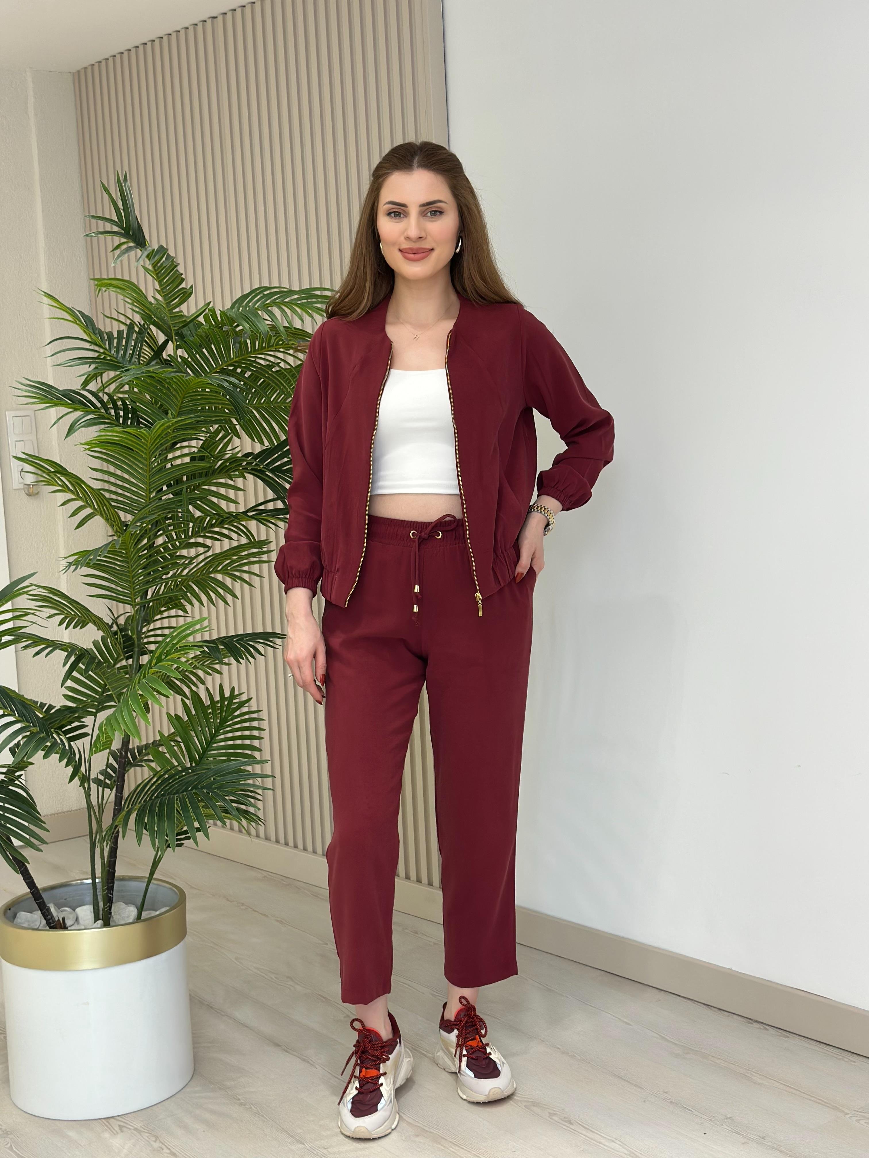 Muana Fermuarlı Tensel Kumaş Takım Bordo · 3