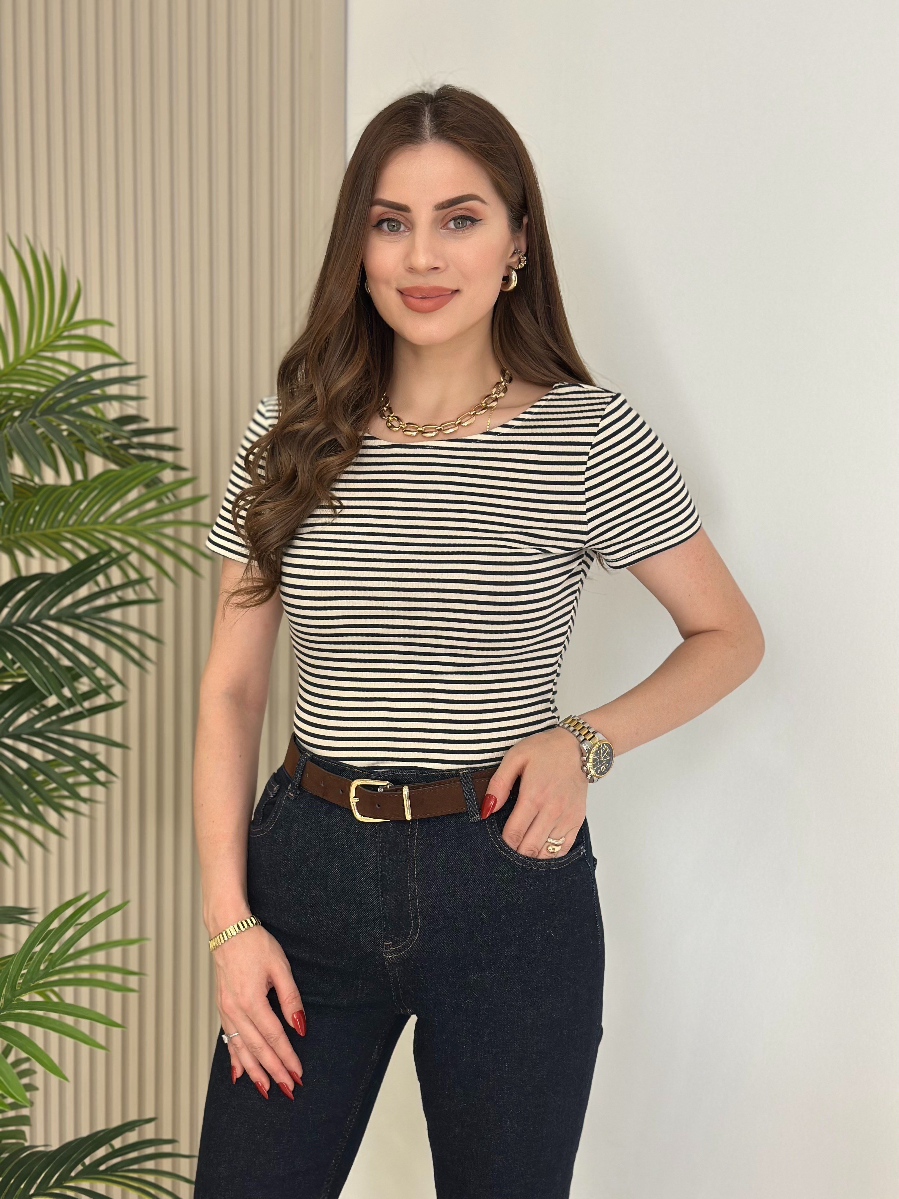Sırt Detaylı Fitilli Orj. Marka Bodysuit Çizgili