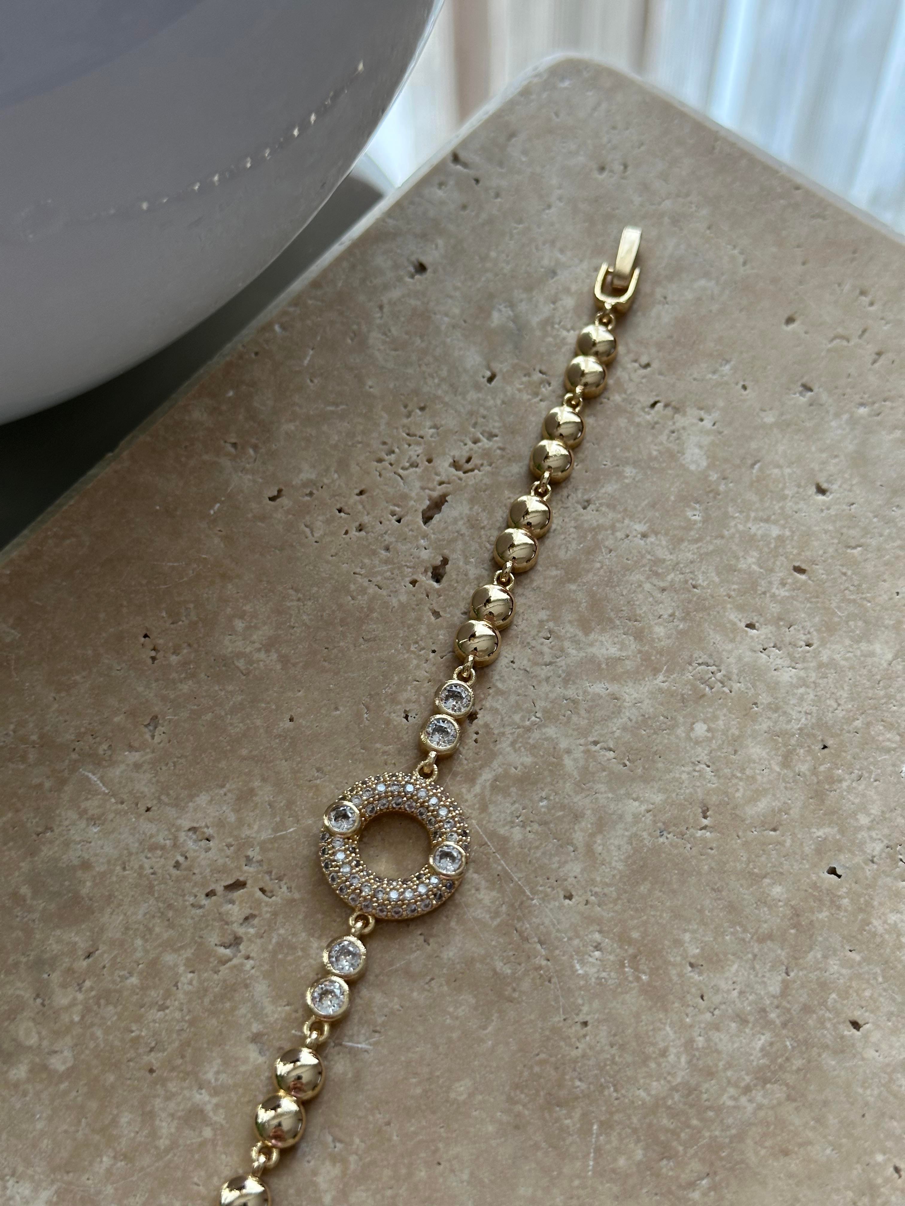 Tek Daire Taşlı Bileklik Gold