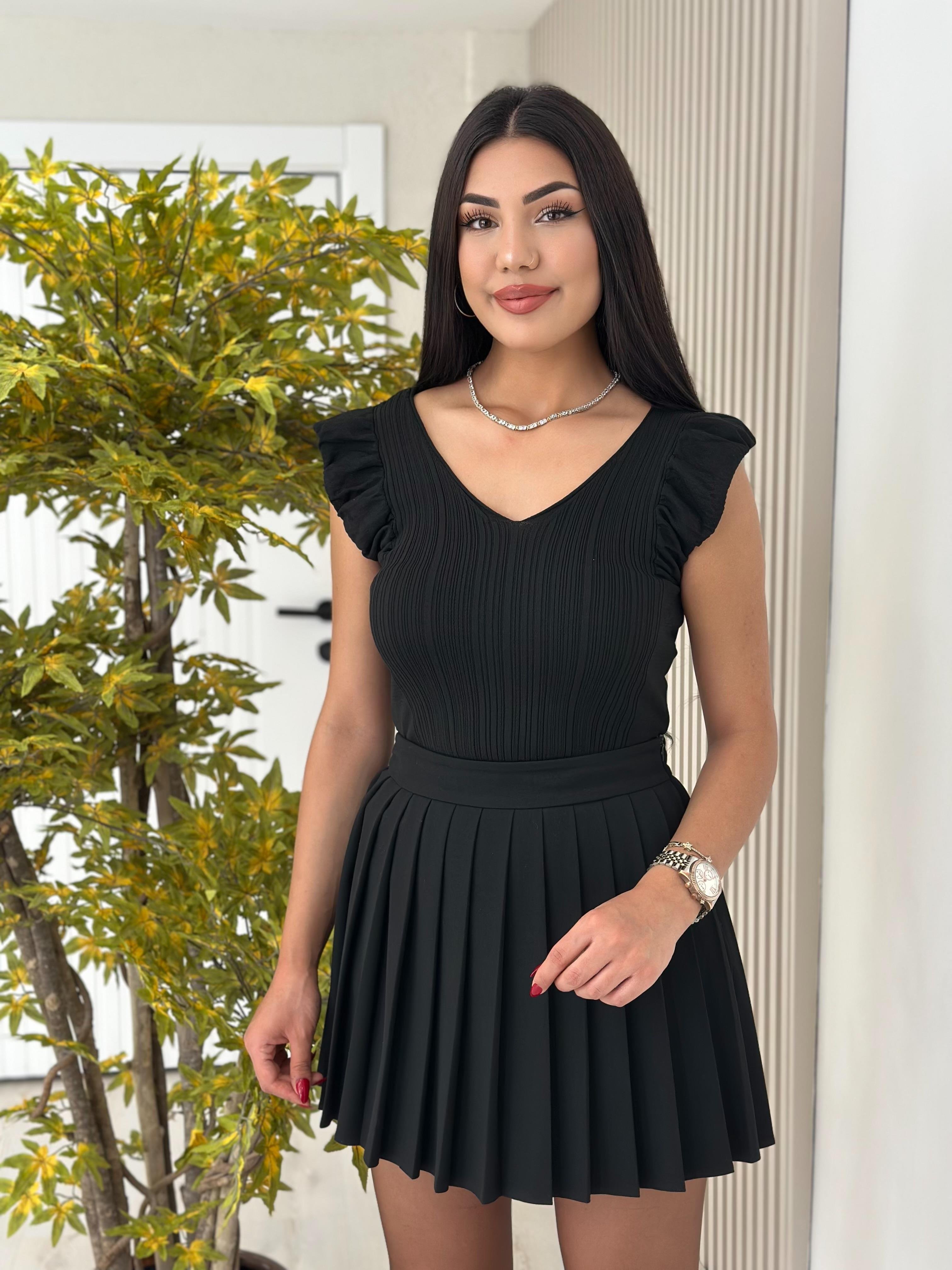 V Yaka Fitilli Merserize Atlet Siyah