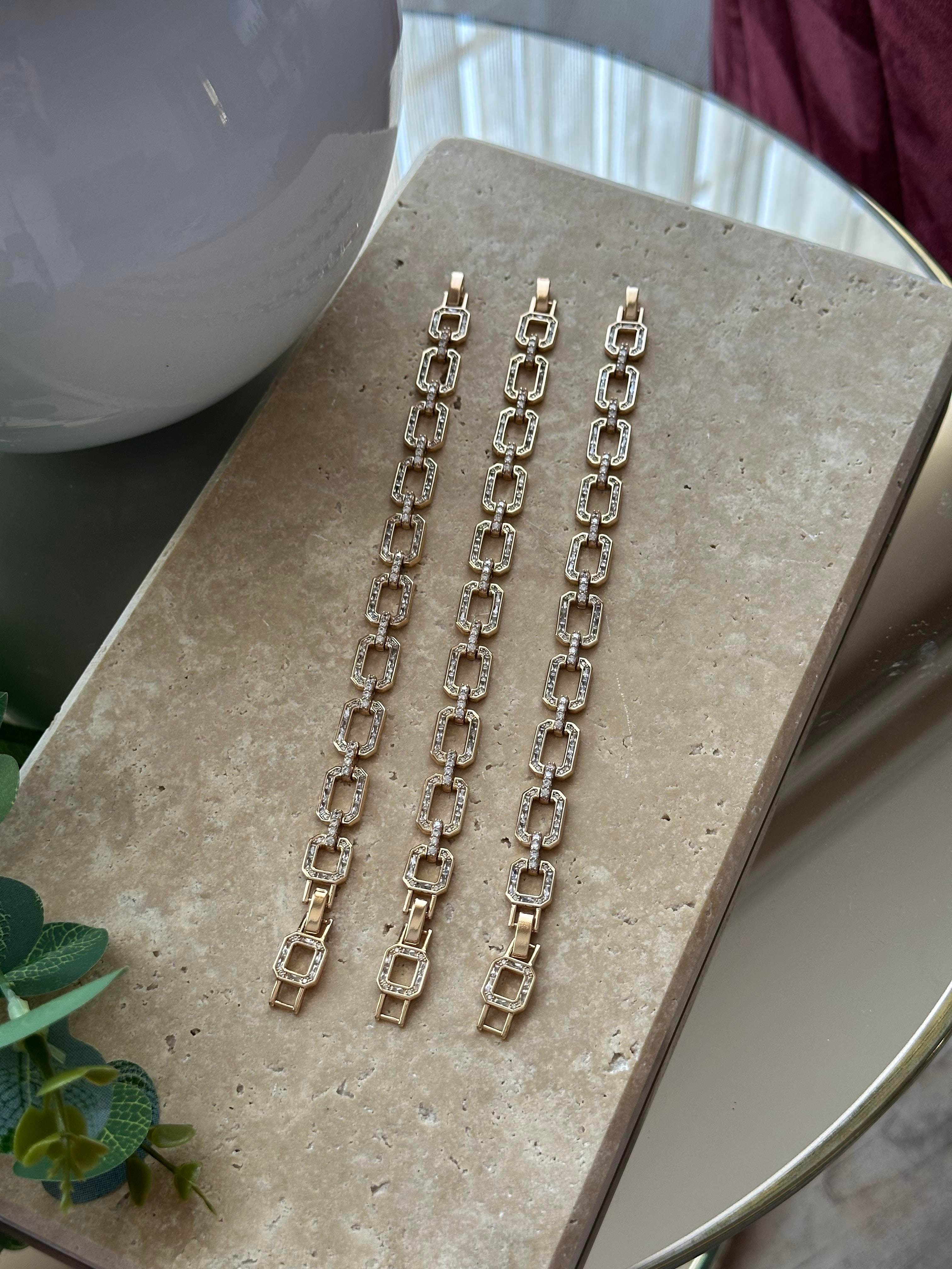 Xupıng Taşlı Dikdörtgen Kalın Bileklik Rose Gold