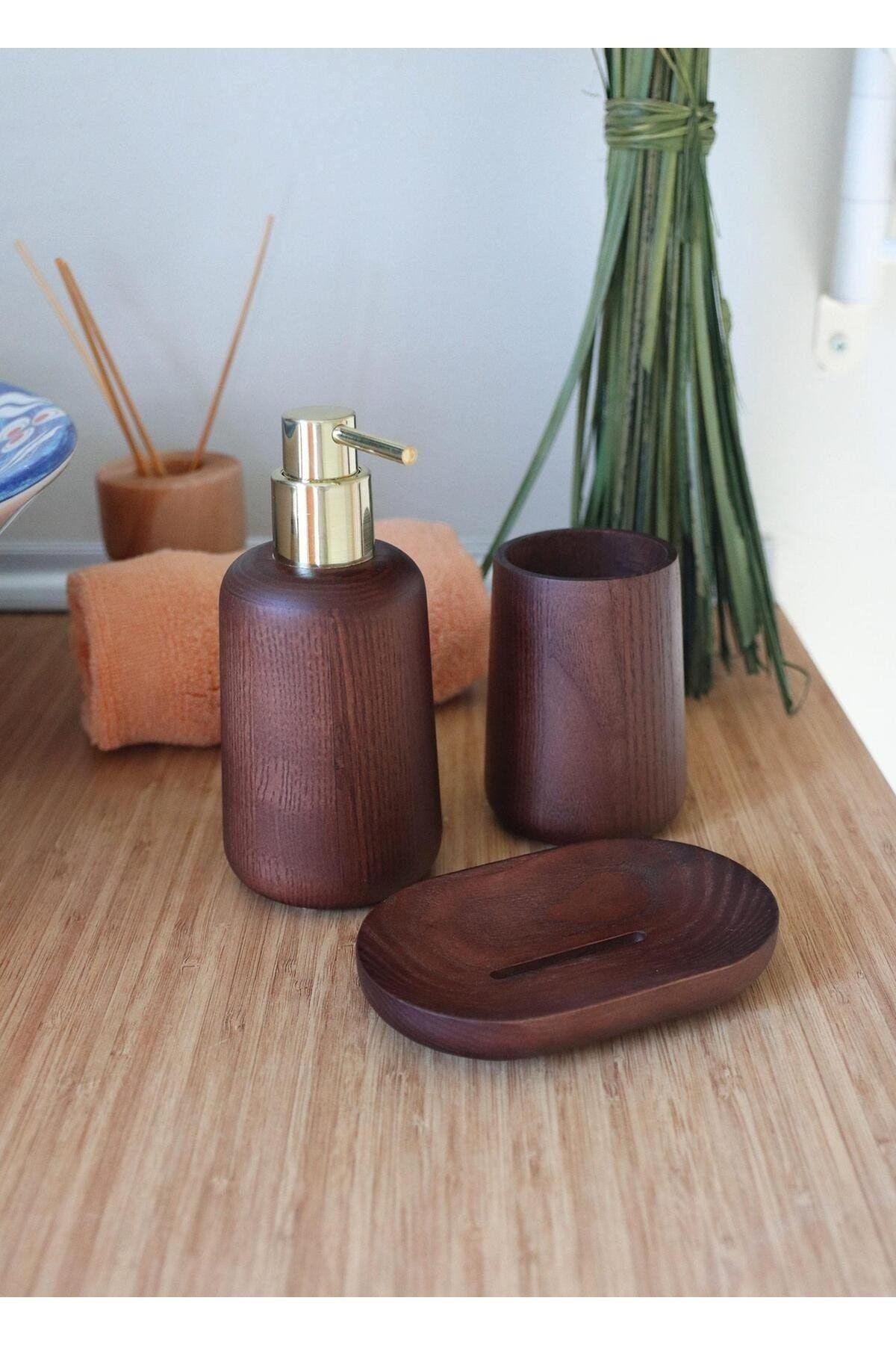 3 Parça Woody Banyo Seti 3 Parça Ahşap Kahverengi