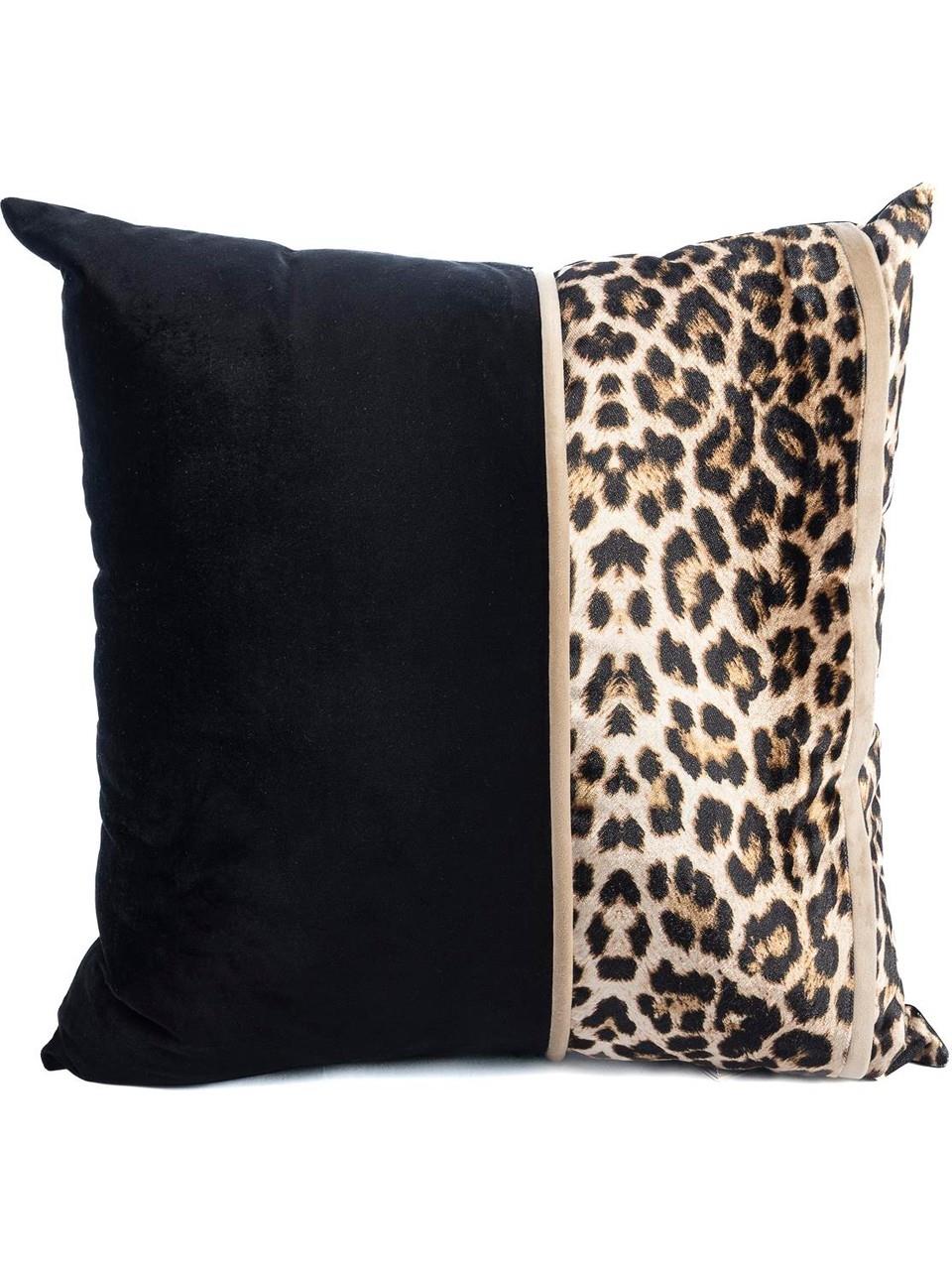 Bej Leopar Siyah Kadife 50x50 Yastık Kırlent