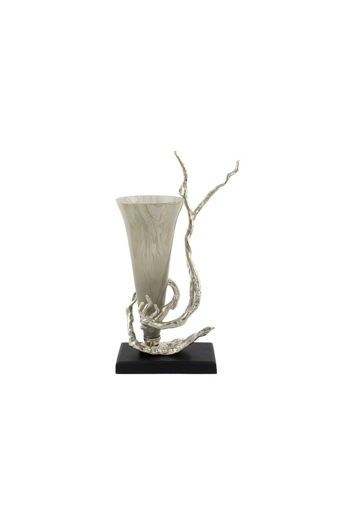 Curly gümüş metalli cam vazo 26*14*57 cm