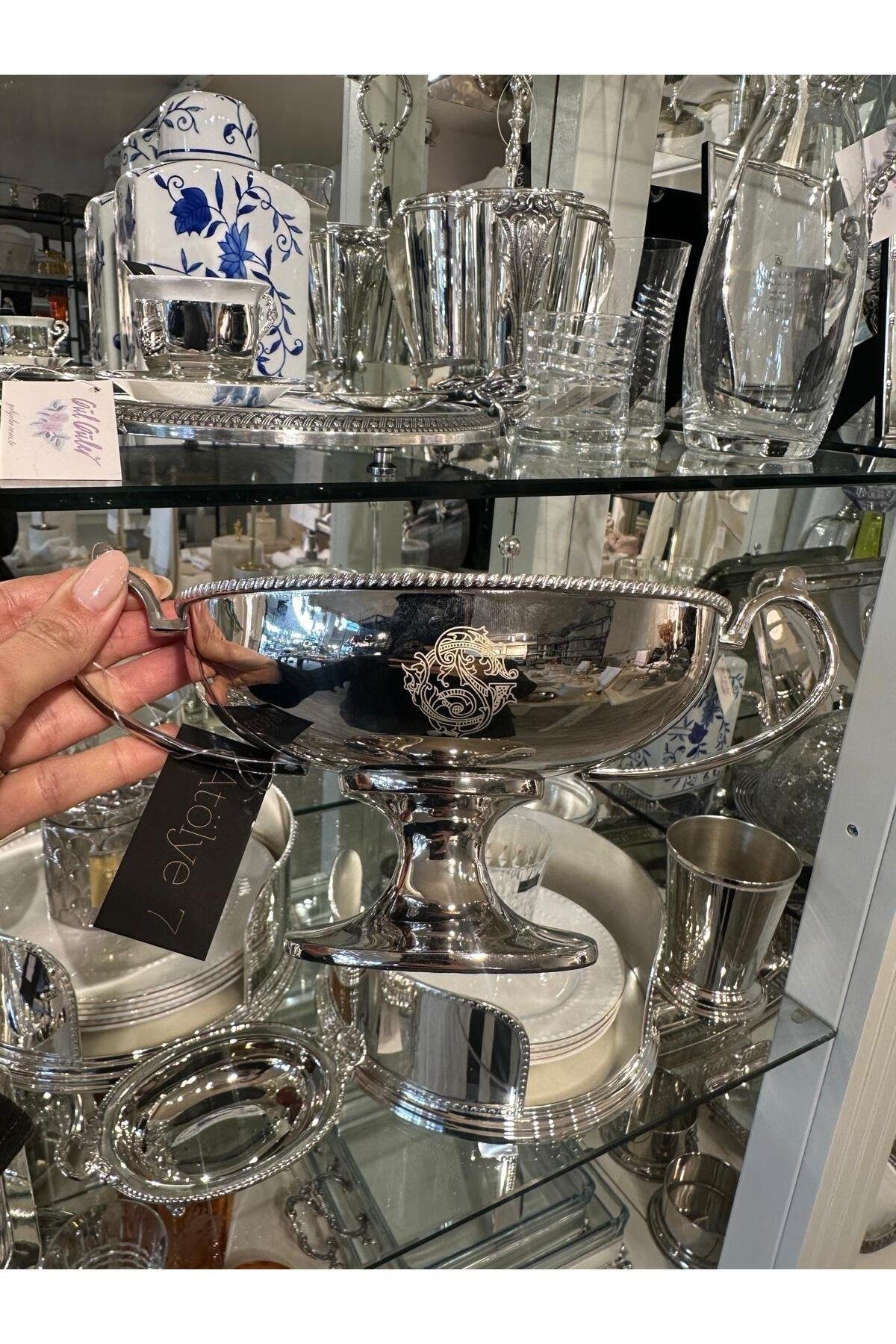 engrave oval gümüş şekerlik 14*12*12.5 cm