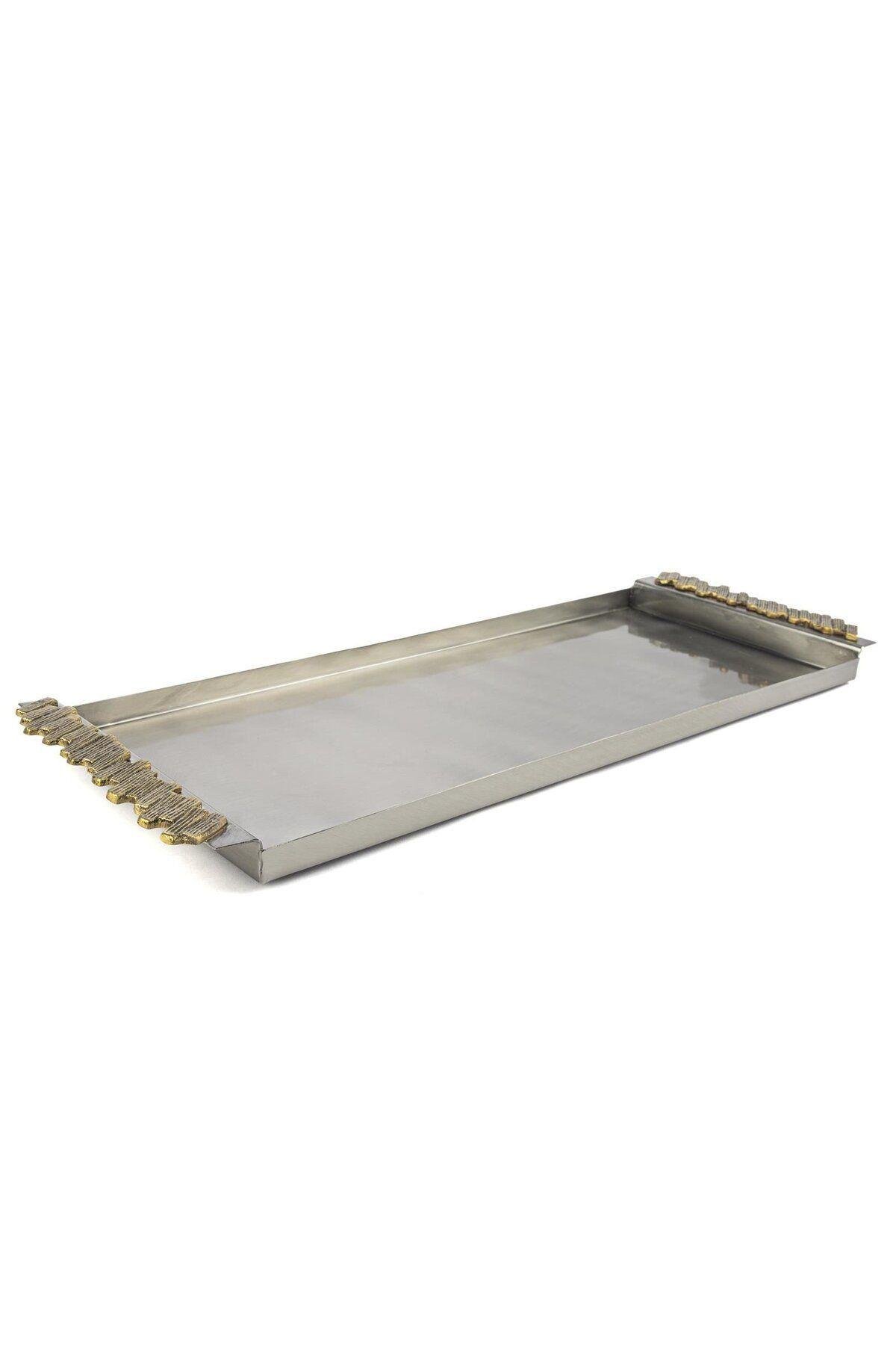 Gümüş Gold Dörtgen Çelik Tepsi 43x16cm