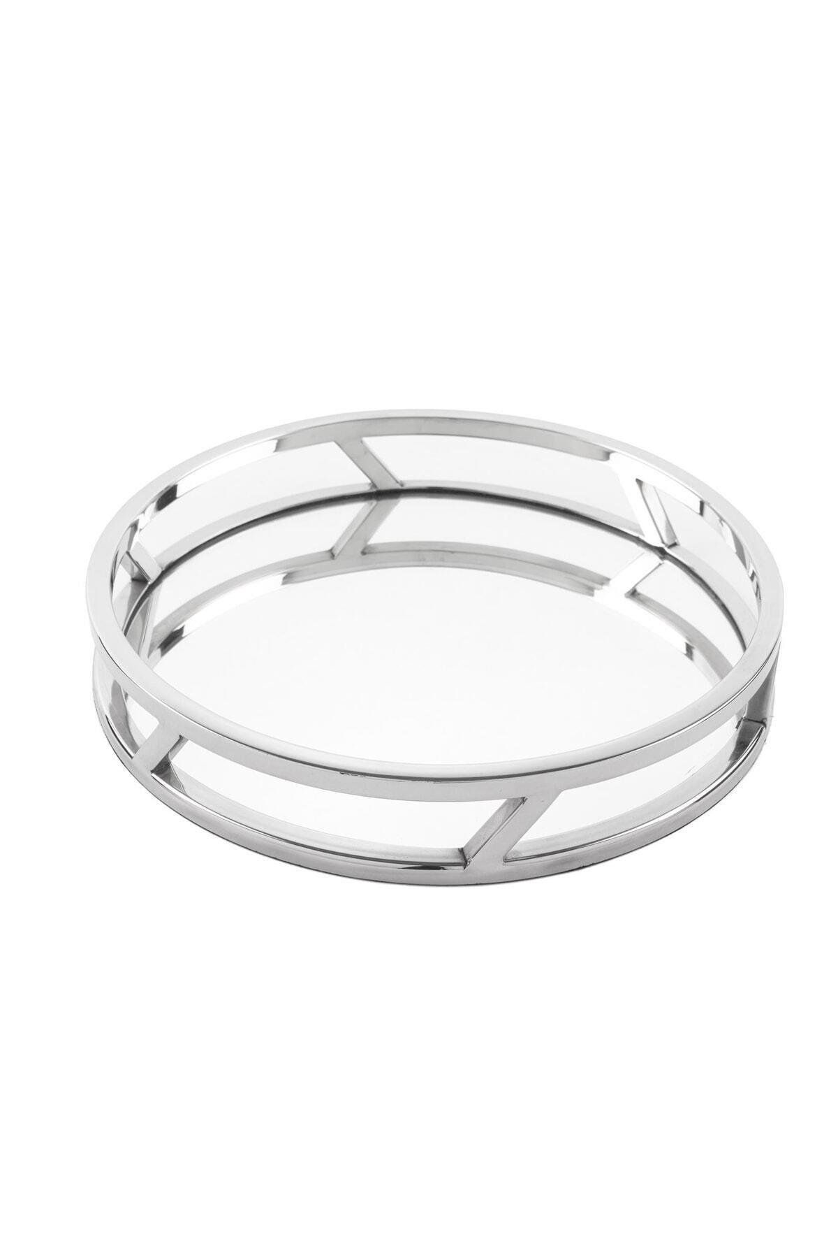 Gümüş metal yuvarlak aynalı tepsi