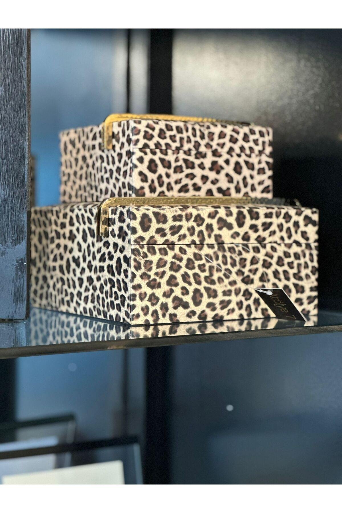 Leopar gold deri kutu 16*8 cm