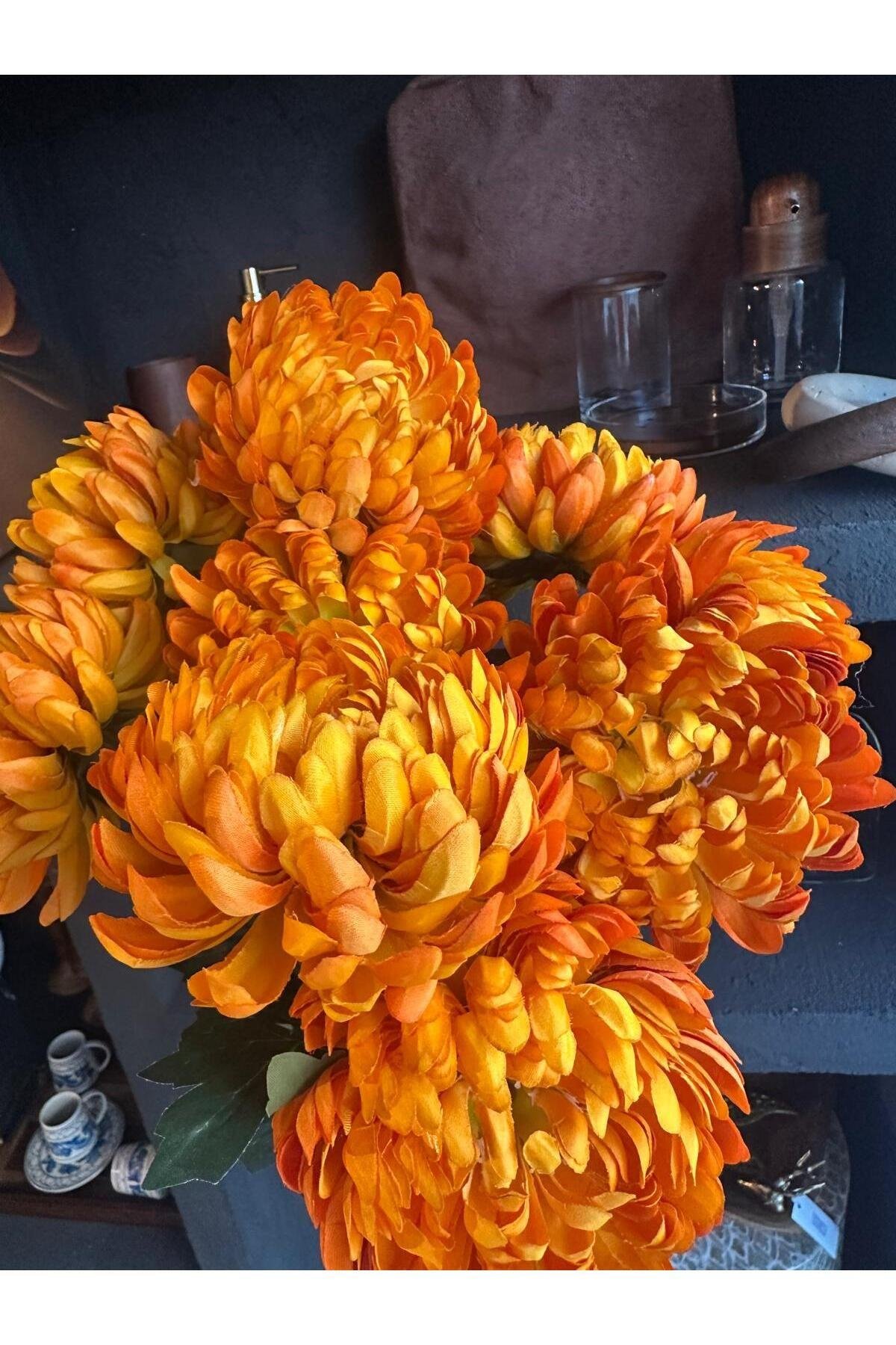 Pompom Spray Turuncu Çiçek Demet