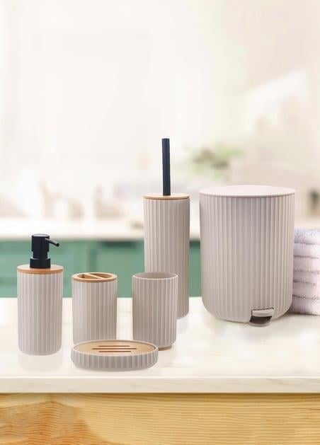Stripe Banyo Seti Krem 6 Parça