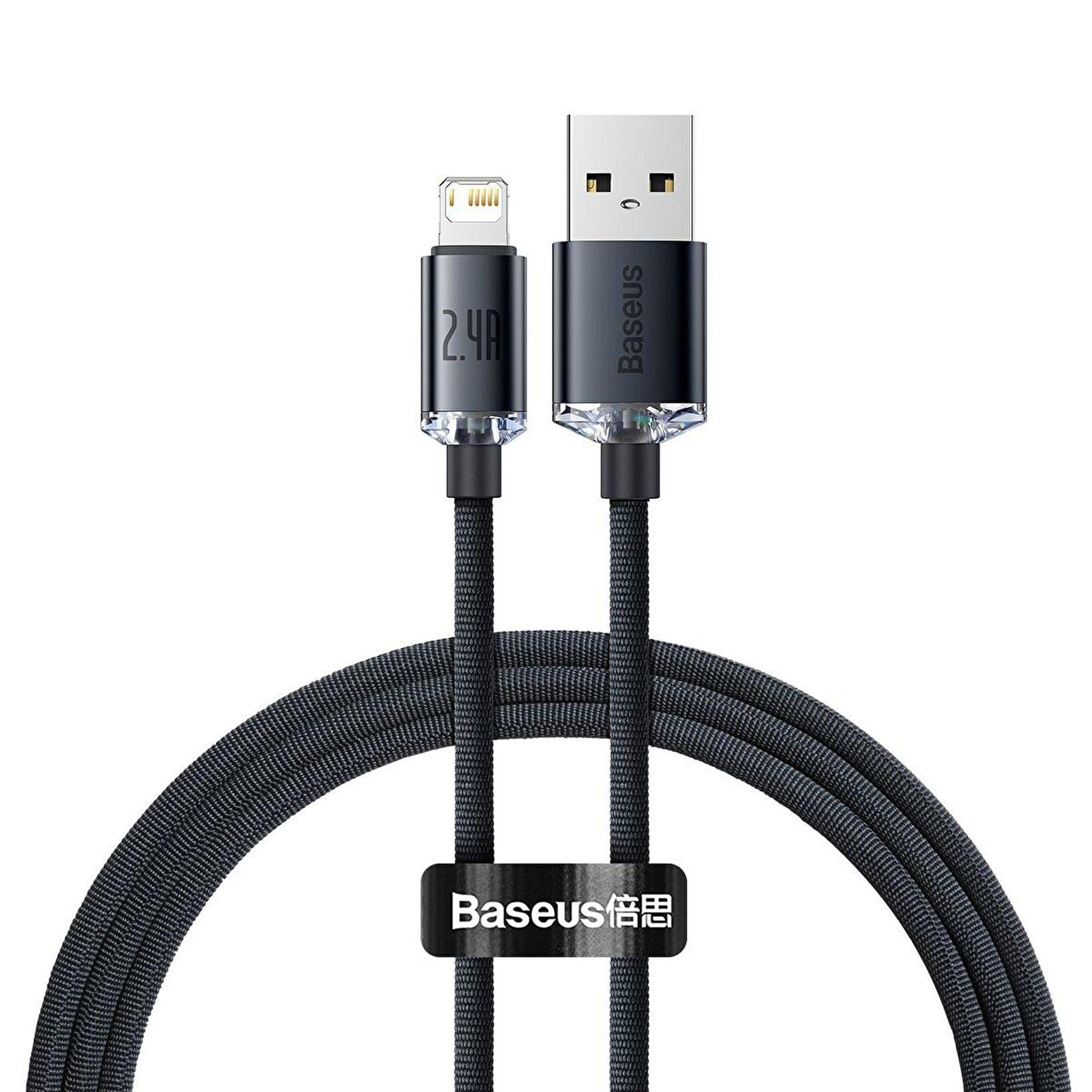 BASEUS Crystal Shine Hızl Şarj 2.4A 1.2M Lightning Şarj Kablosu - SiyahBaseusŞarj CihazlarıCAJY000001