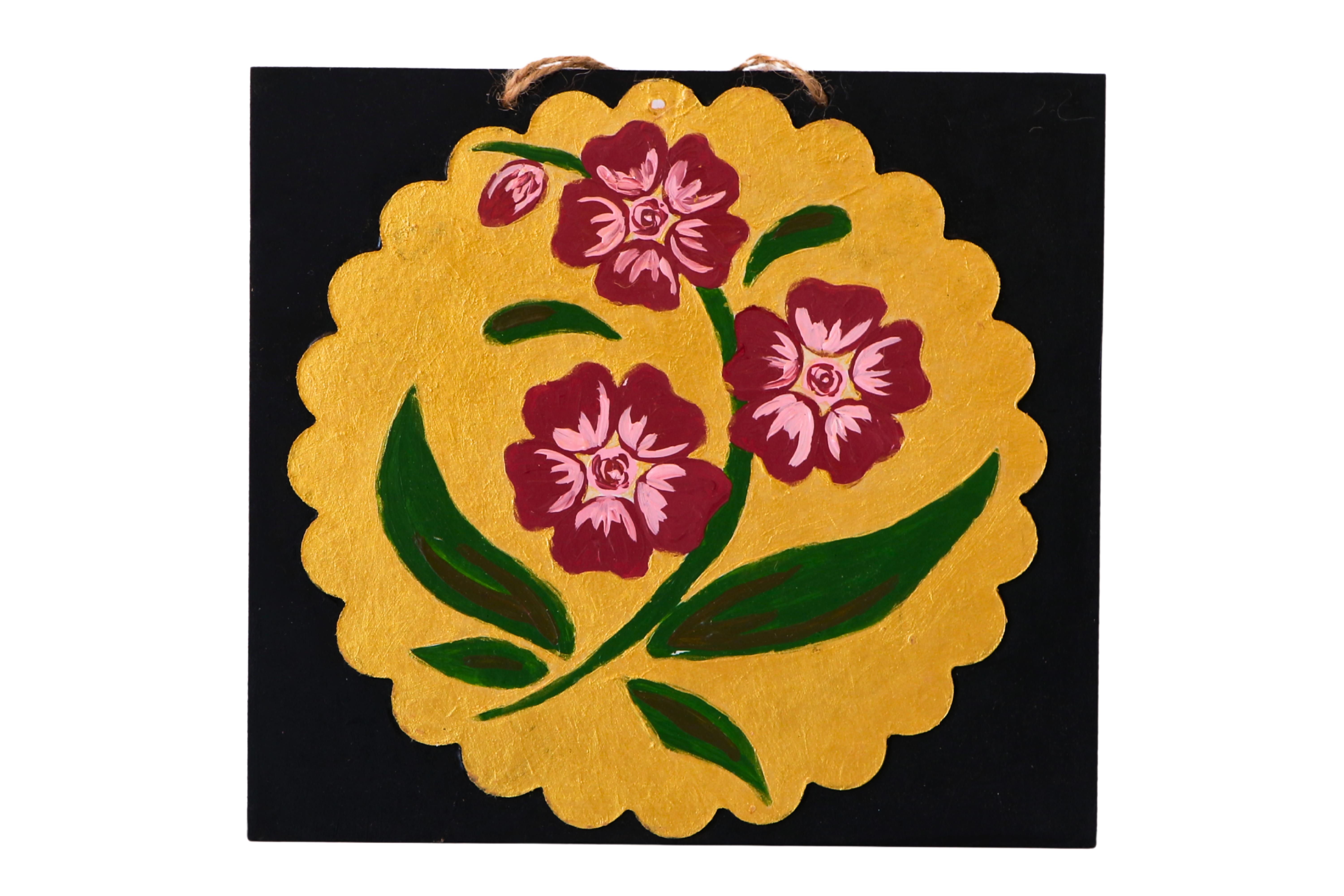 Dikdörtgen Duralit Üzerine Akrilik Boya - Çiçek Desenli Tablo (22,5 x 25 cm)