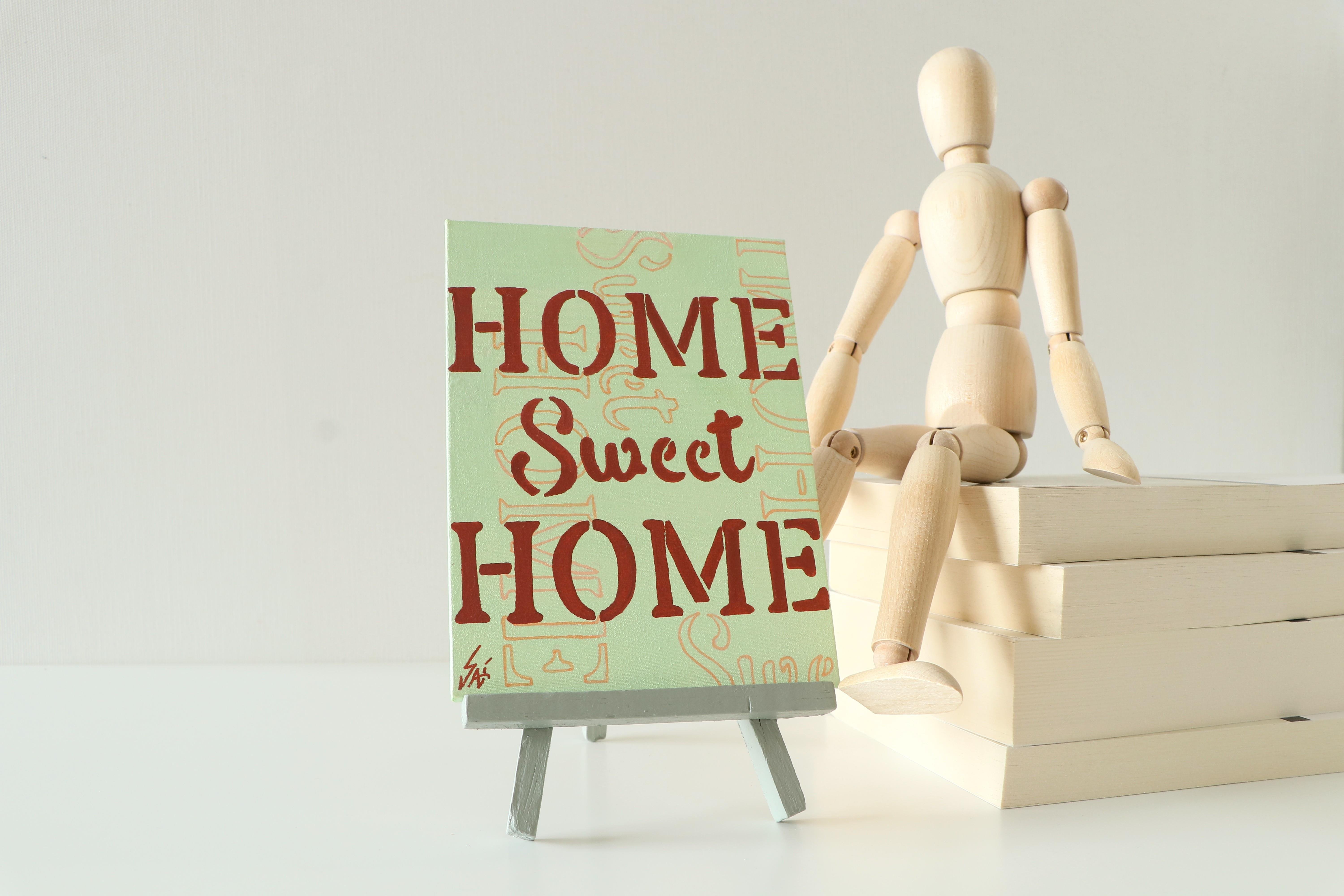 Duralit Üzerine Akrilik Boya Resim - 10,3cm x 14cm - Resim + Şövale Bir Arada - Home Sweet Home