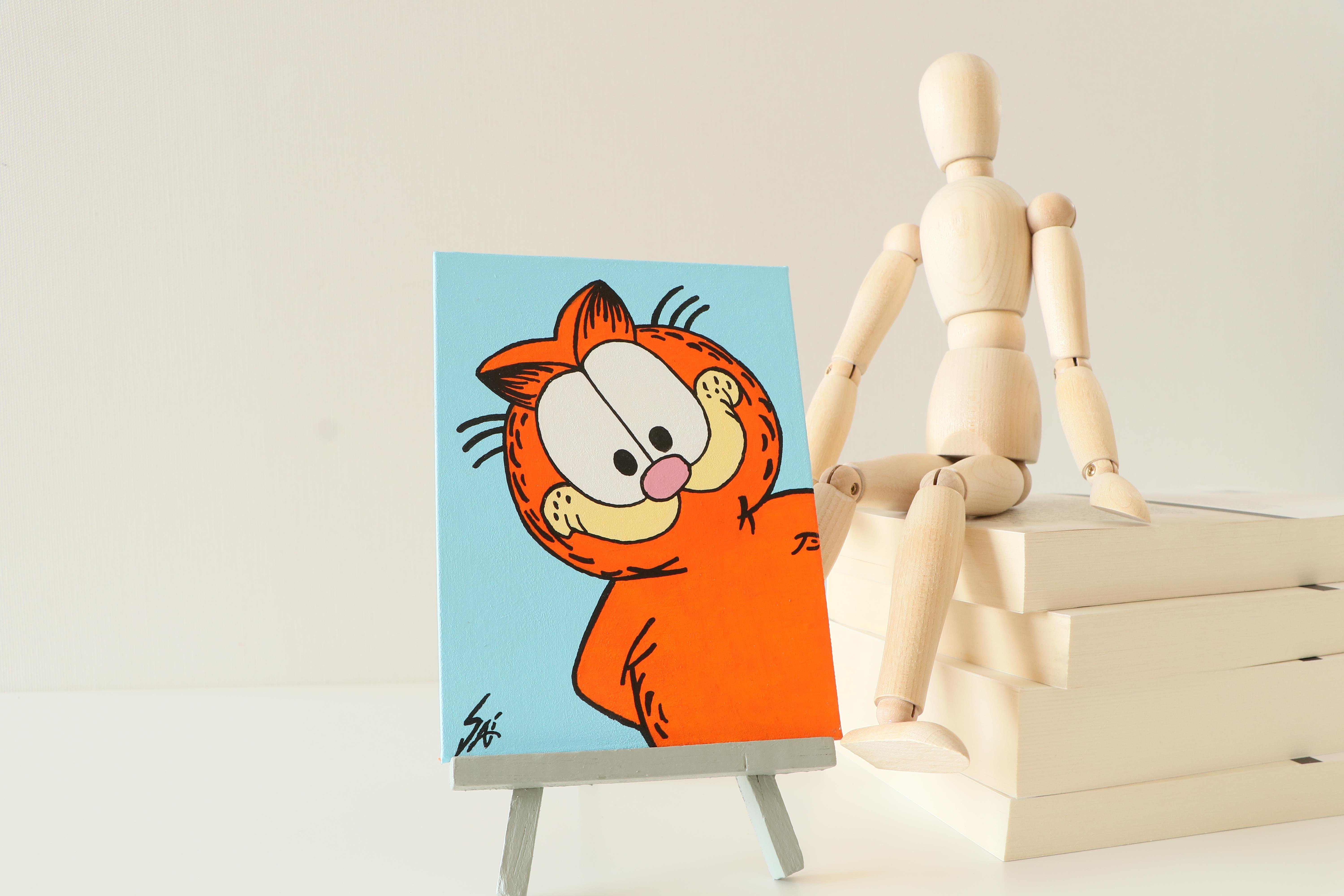 Duralit Üzerine Akrilik Boya Resim - 10,3cm x 14cm - Resim + Şövale Bir Arada - Garfield