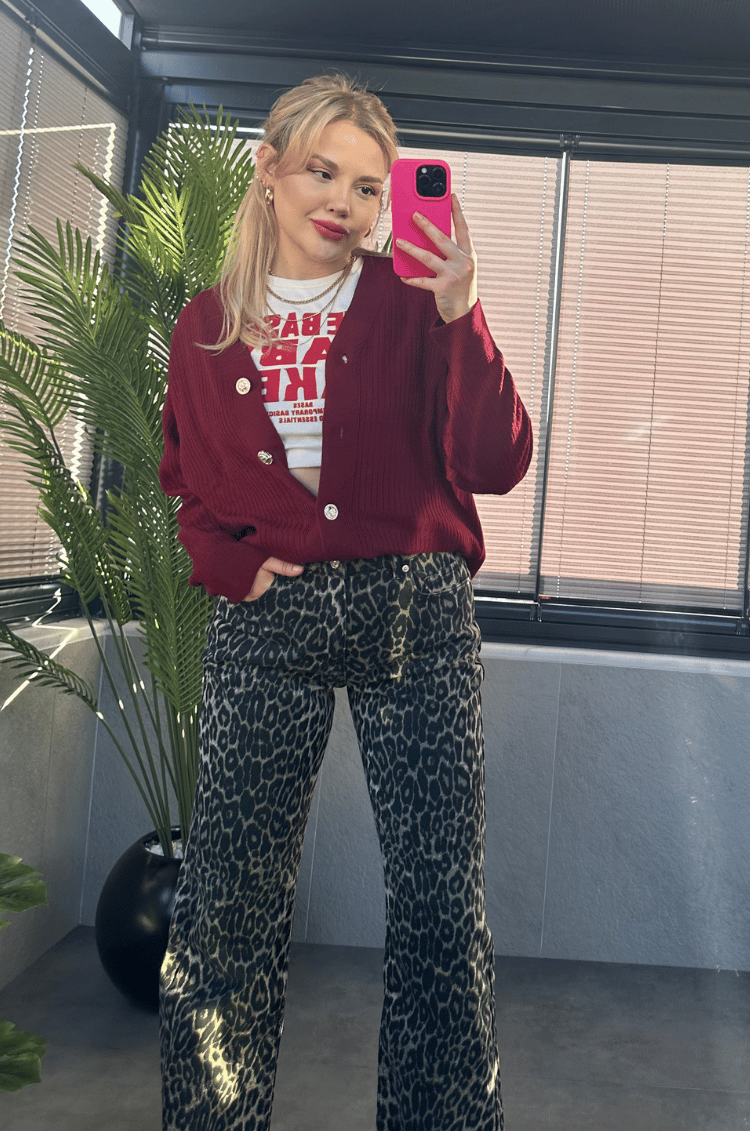 Açık Bordo Fitilli Oversize Basic Örme Hırka