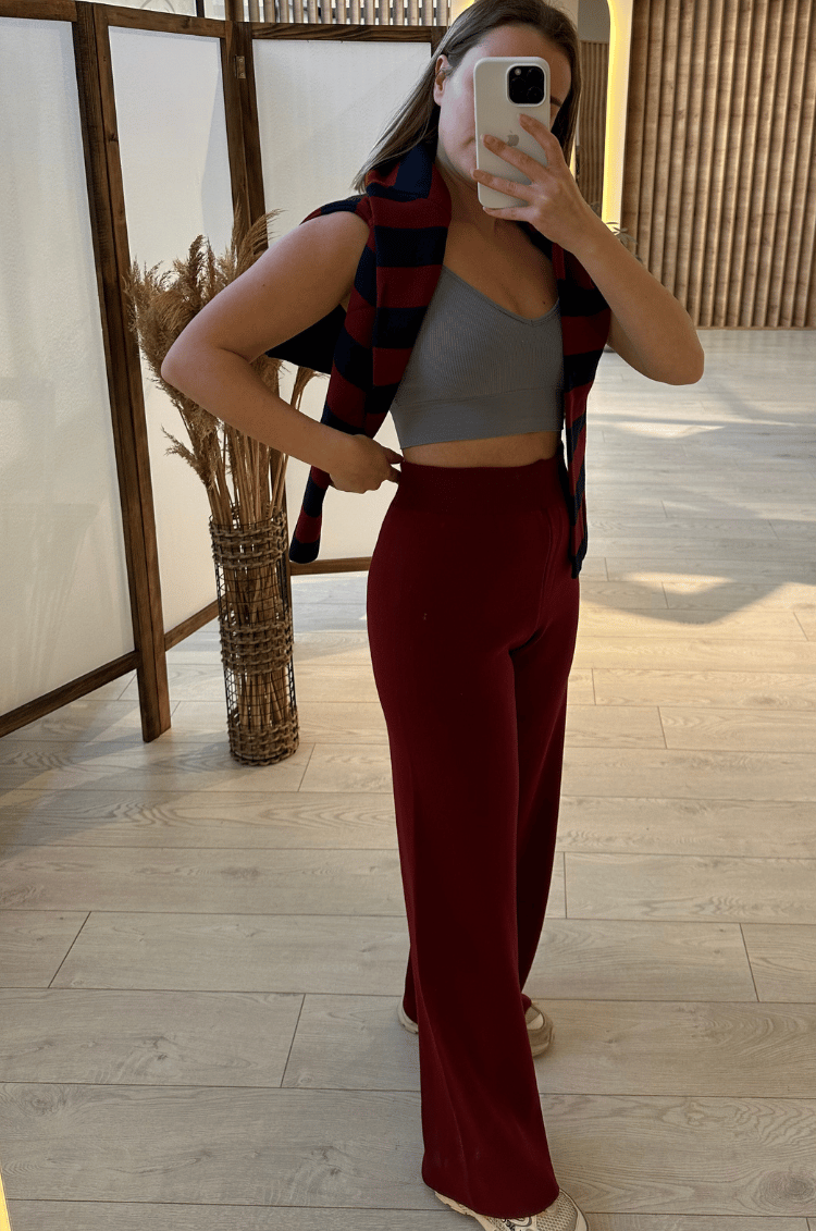 Basic Bordo Triko Pantolon